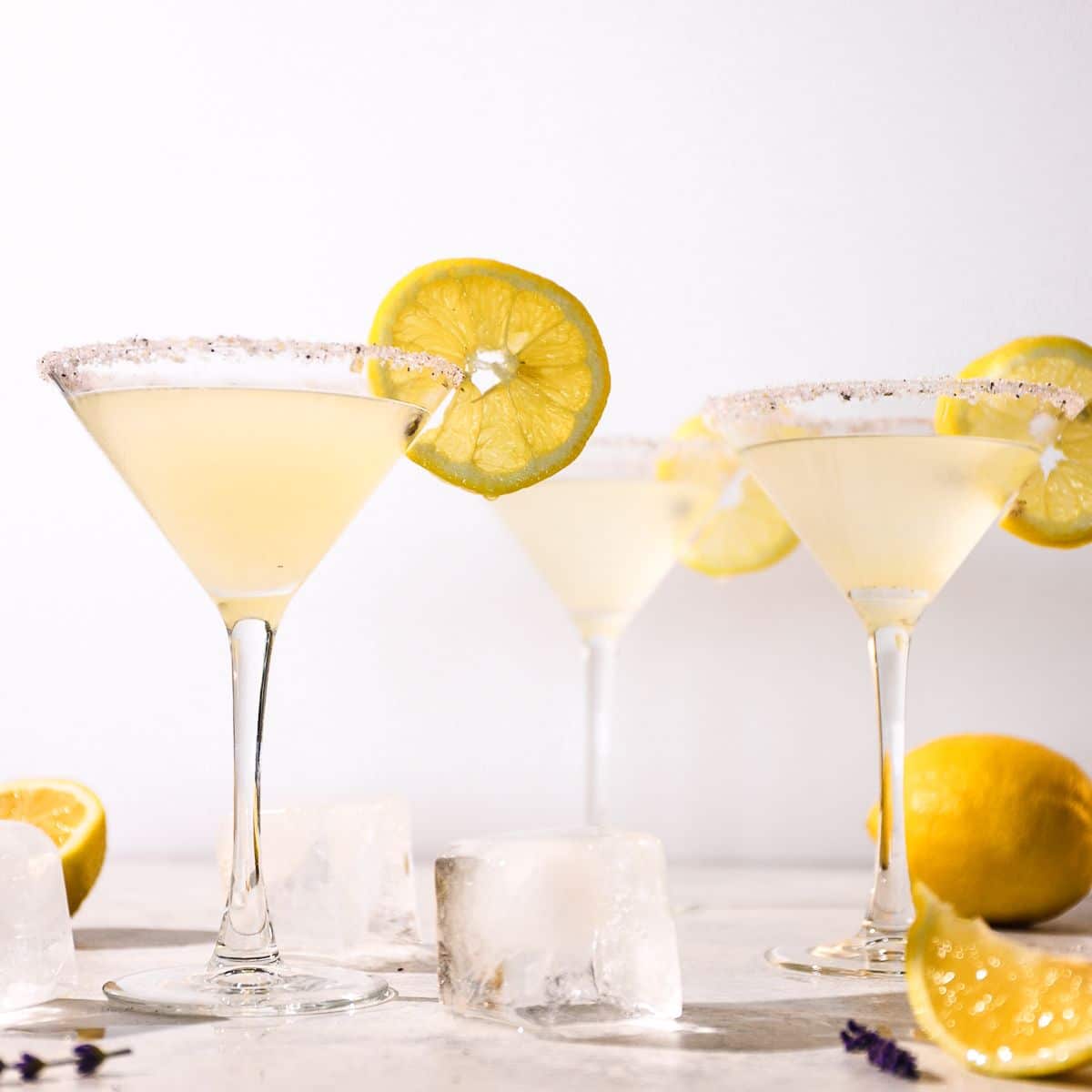 Lavender Lemon Drop Martini With Cocktail Sugar Rim