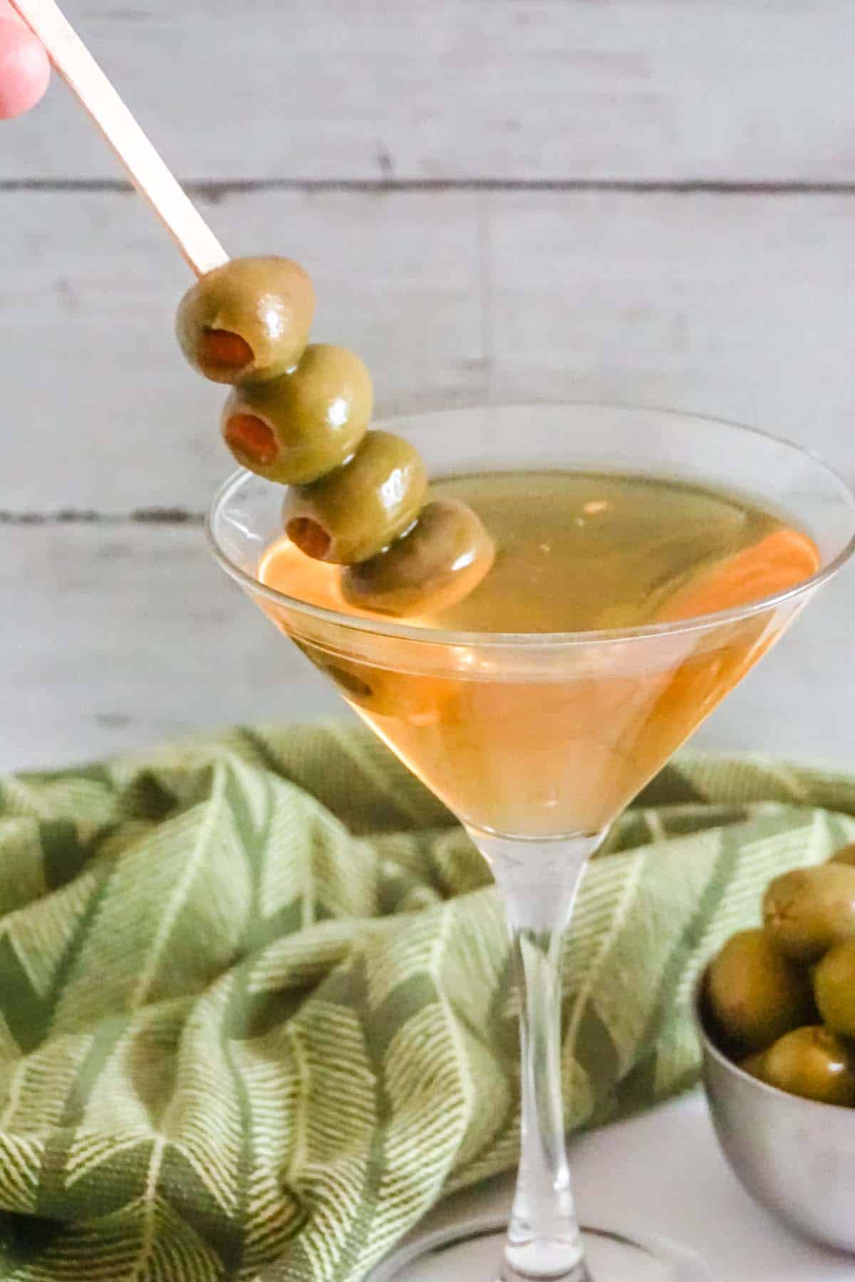dirty martini with lots of olives