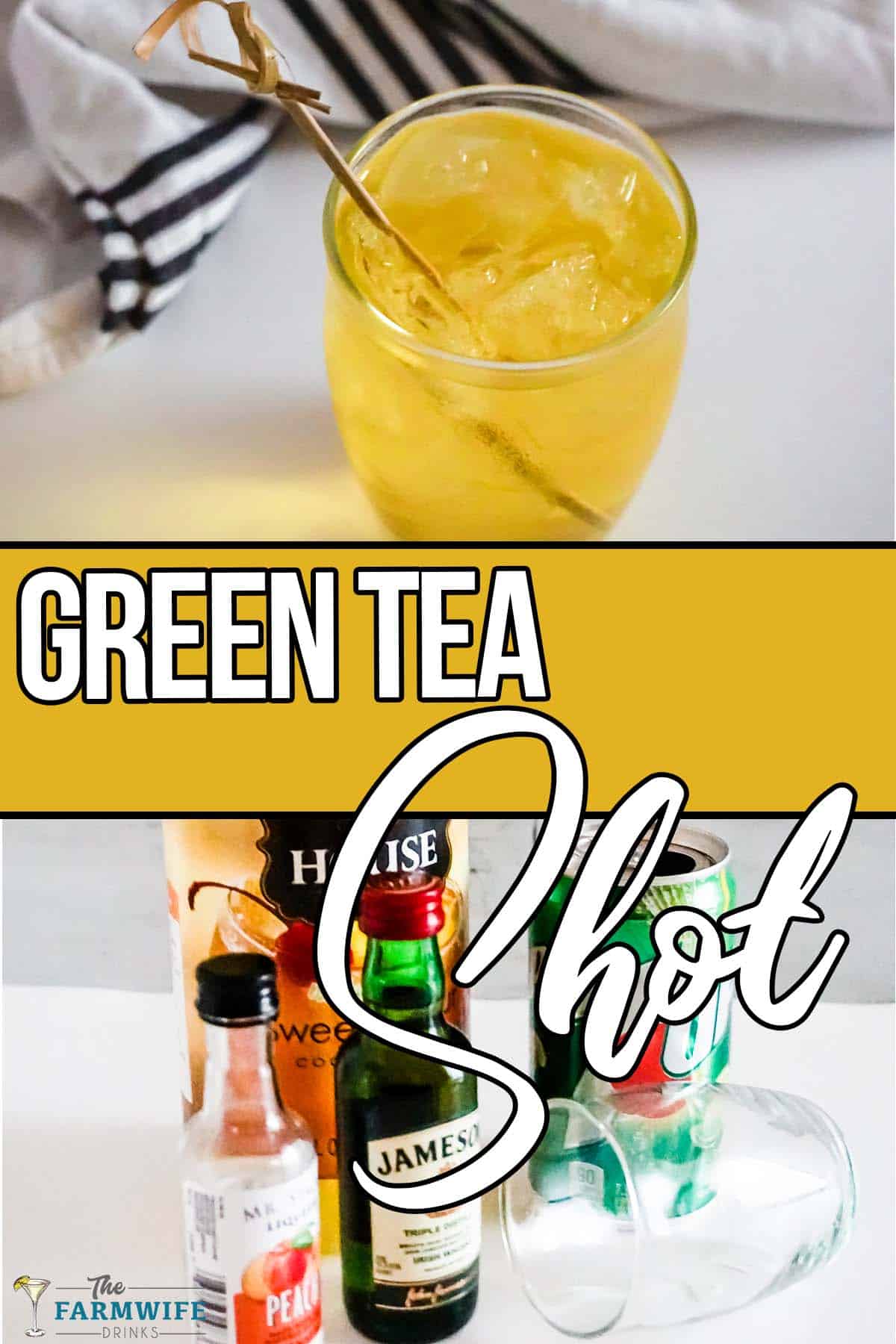 photo collage of easy green tea cocktail with text which reads green tea shot