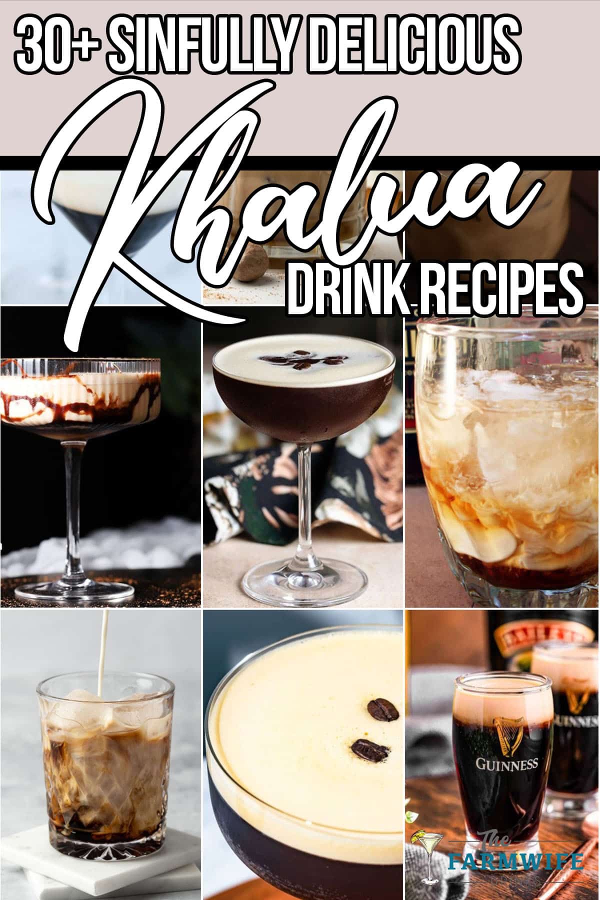 photo collage of drink recipes with khalua liqueur with text which reads 30+ sinfully delicious khalua drink recipes