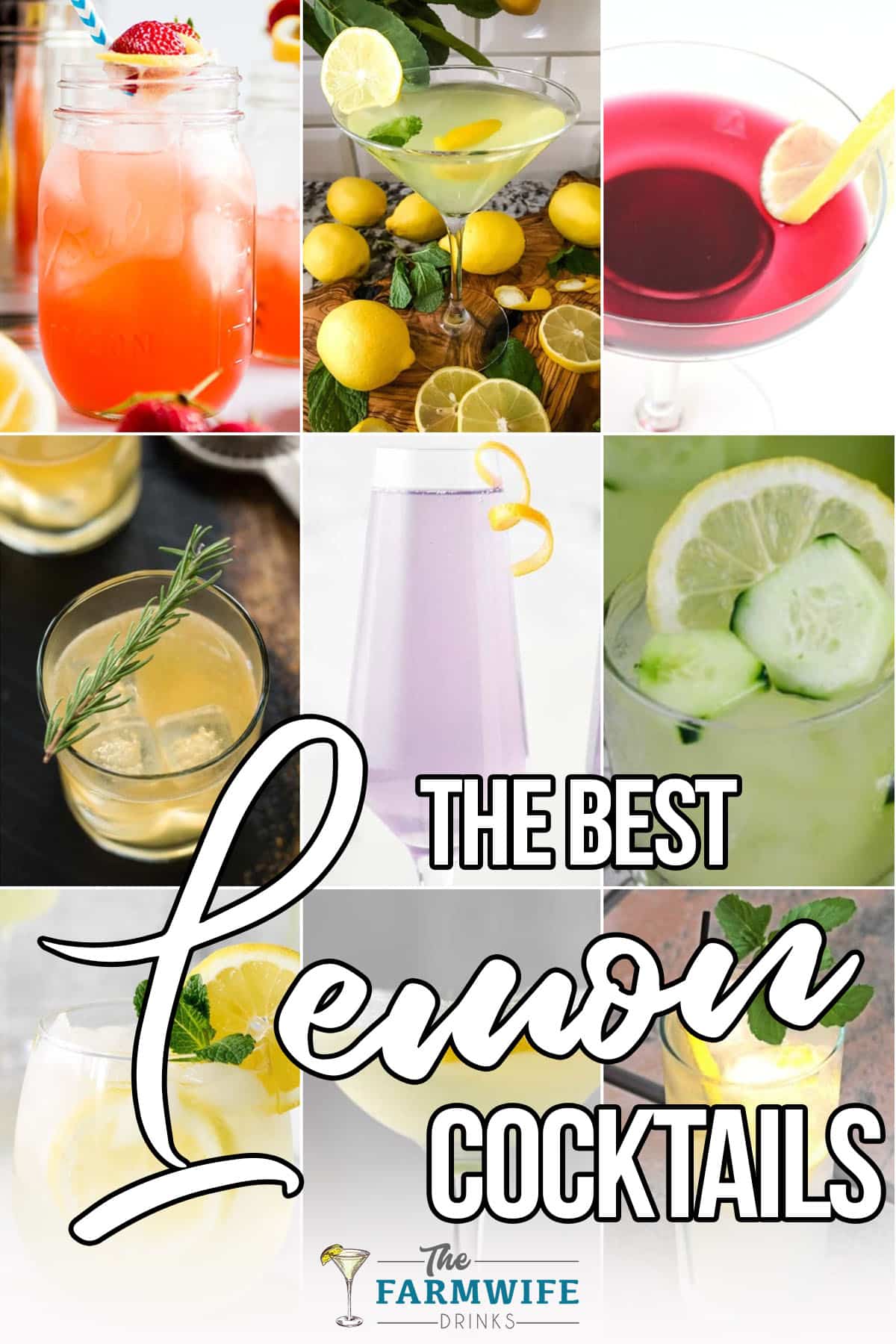 photo collage of lemon drink ideas with text which reads the best lemon cocktails