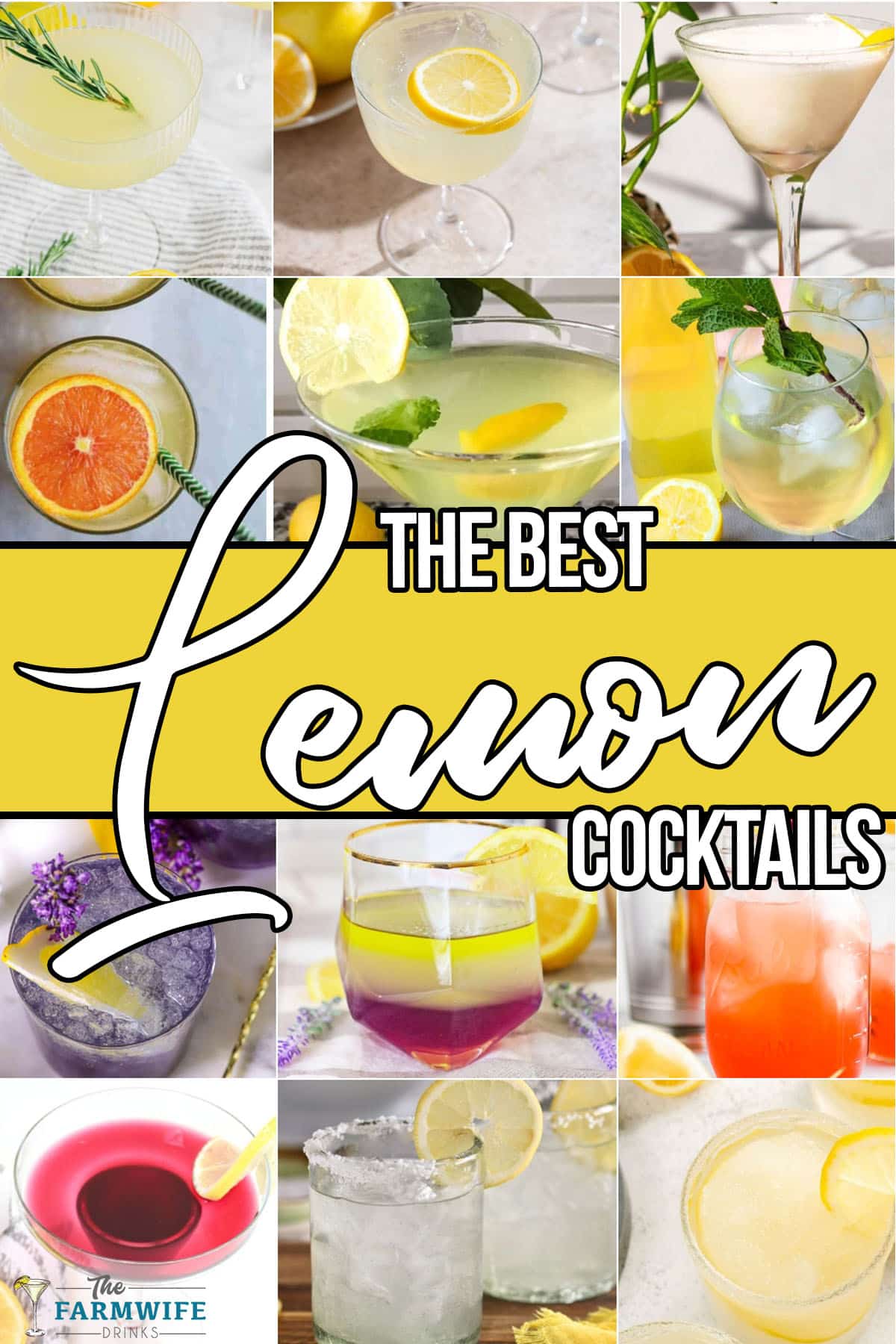 photo collage of lemon flavored drinks with text which reads the best lemon cocktails