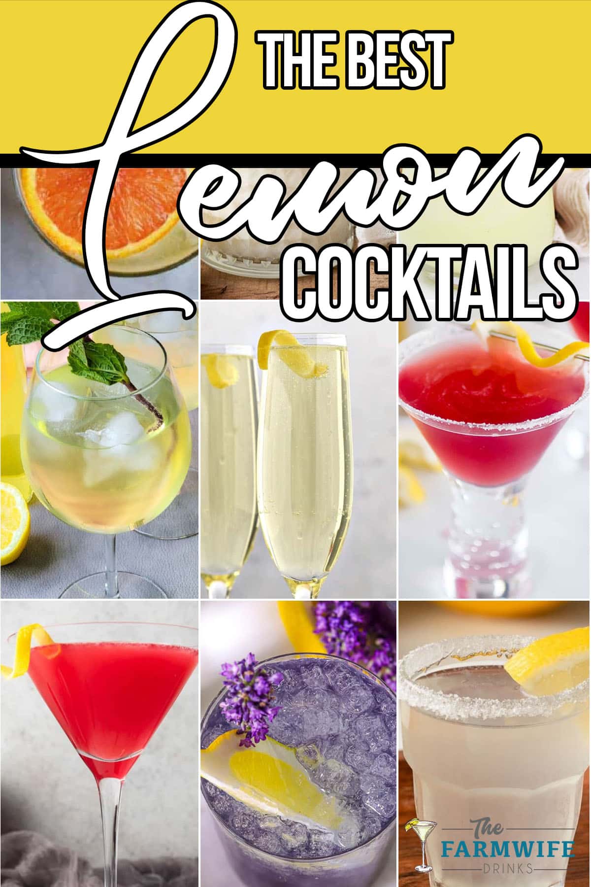 photo collage of lemon drink recipes with text which reads the best lemon cocktails