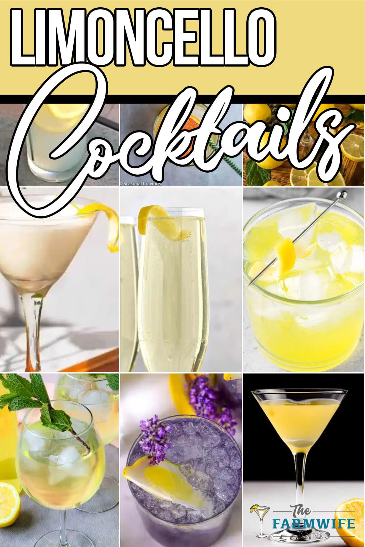 photo collage of drink recipes with limoncello with text which reads limoncello cocktails 