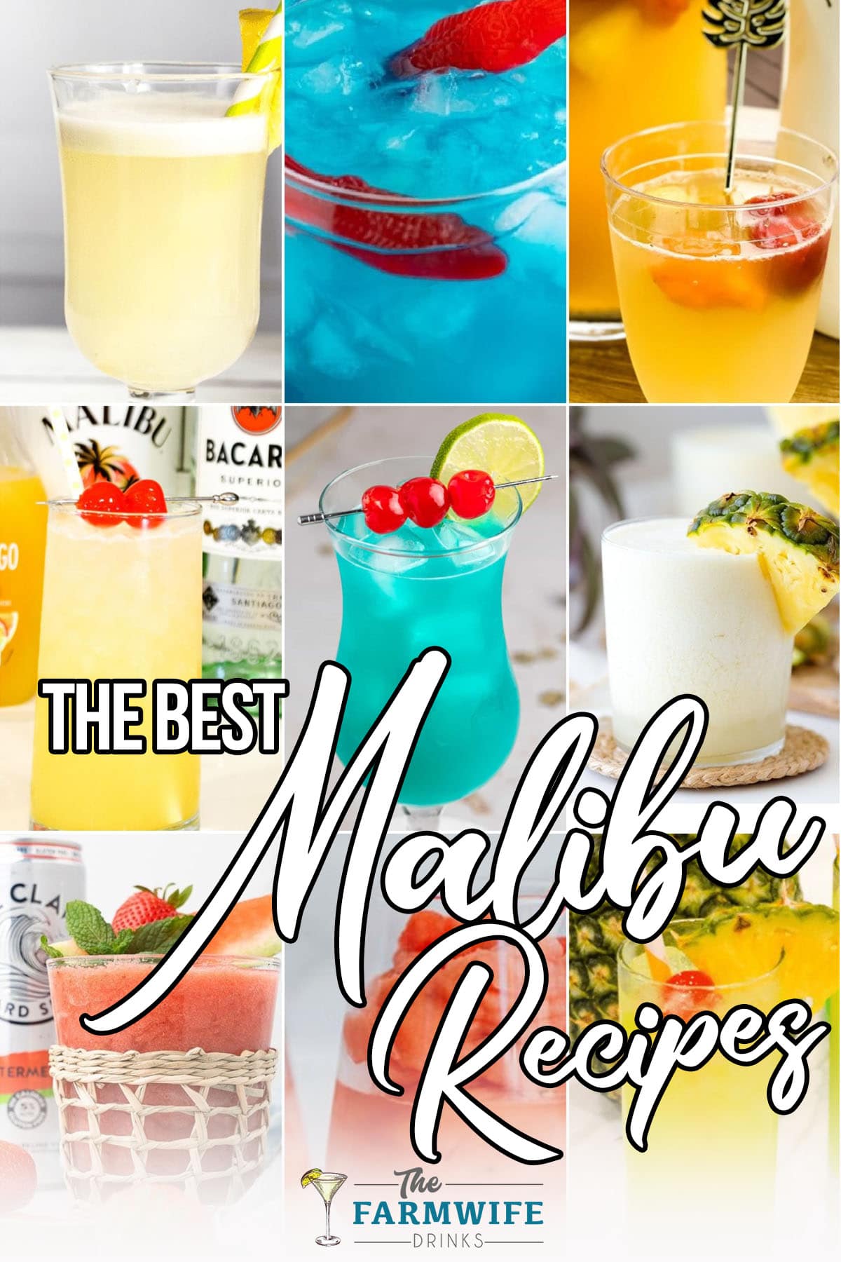 photo collage of malibu rum based drink recipes with text which reads the best malibu recipes