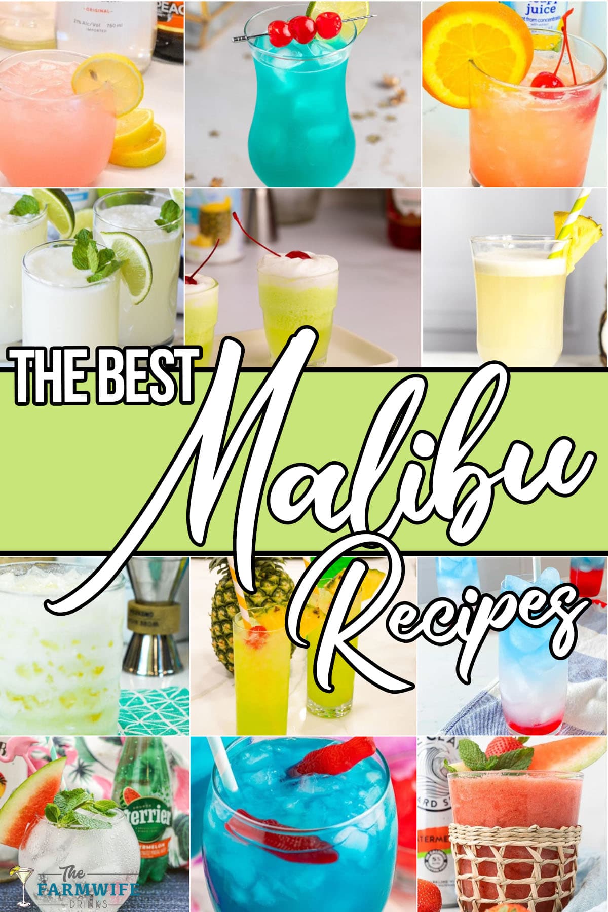 photo collage of malibu drinks with text which reads the best malibu recipes