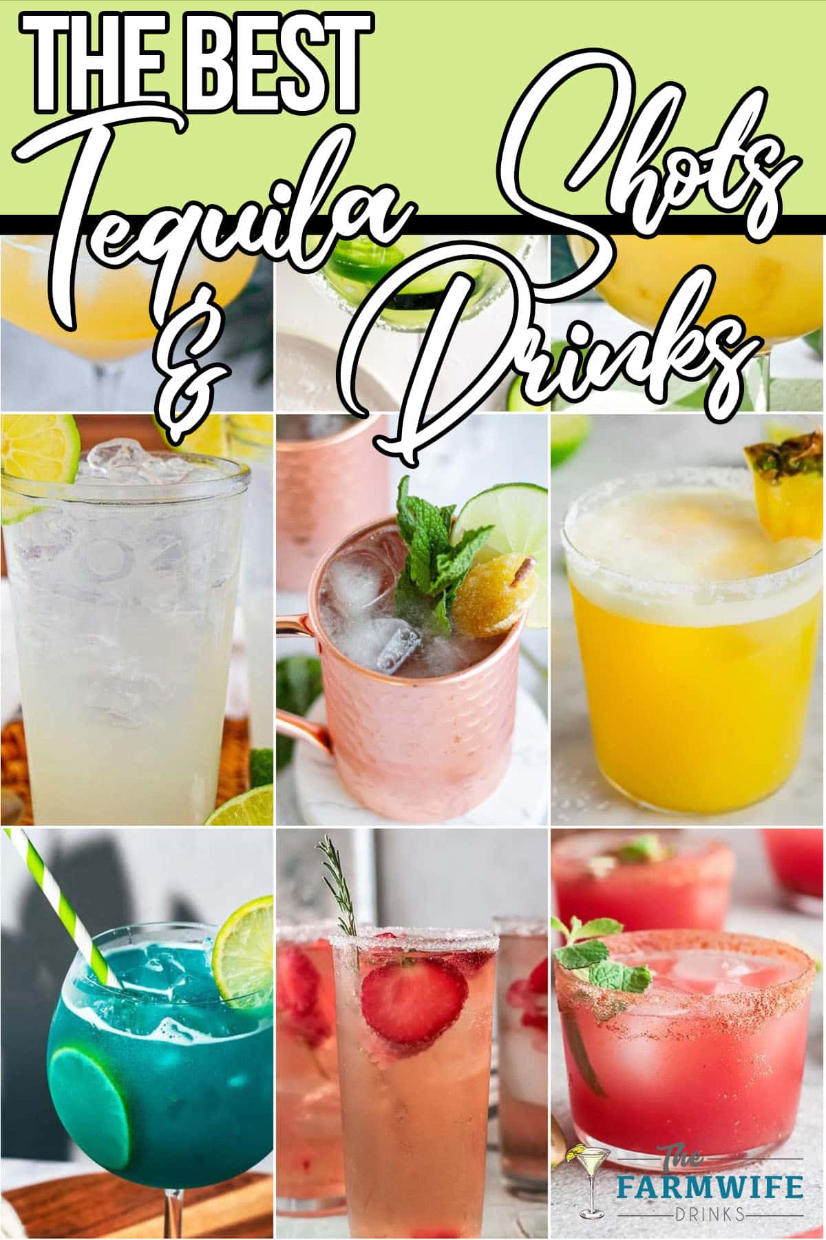 photo collage of tequila shot ideas with text which reads the best tequila shots and drinks