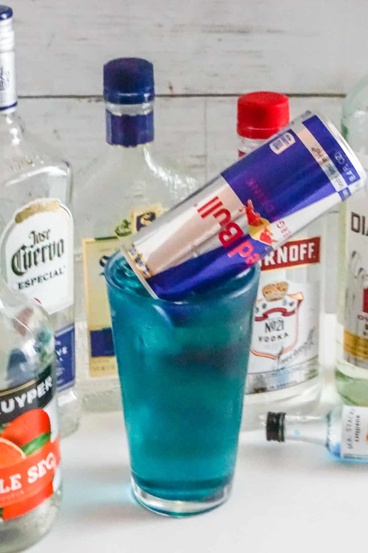 trash can shooter with ingredients in background