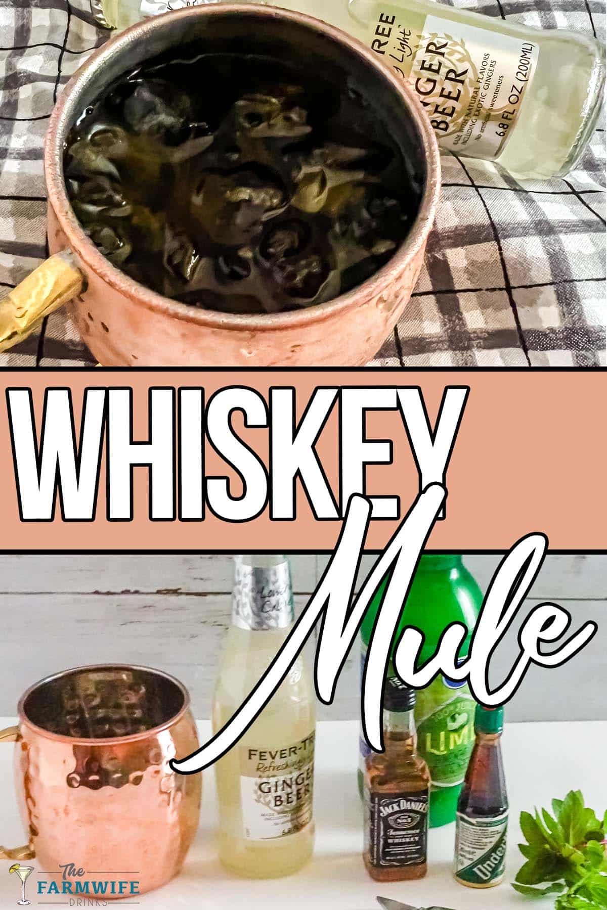 photo collage of easy moscow mule with whiskey with text which reads whiskey mule
