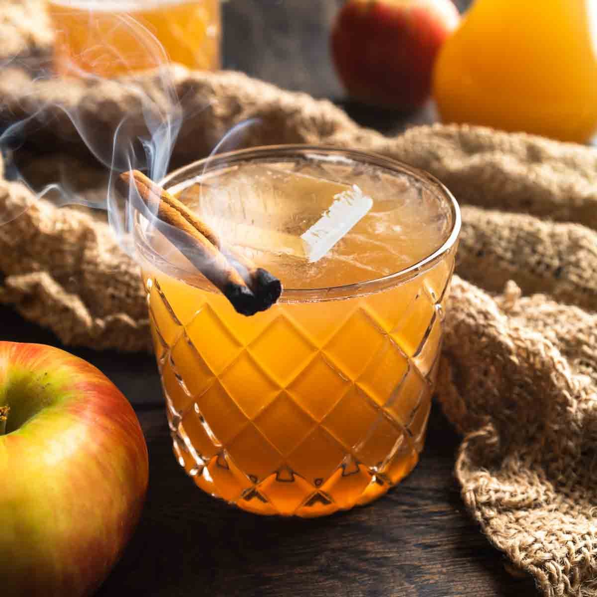 Apple Cider Whiskey Sour with Smoked Cinnamon