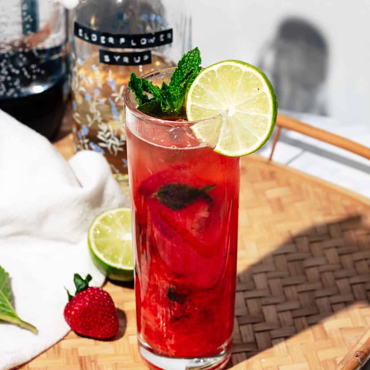 Strawberry Elderflower Mocktail Fizz with Mint