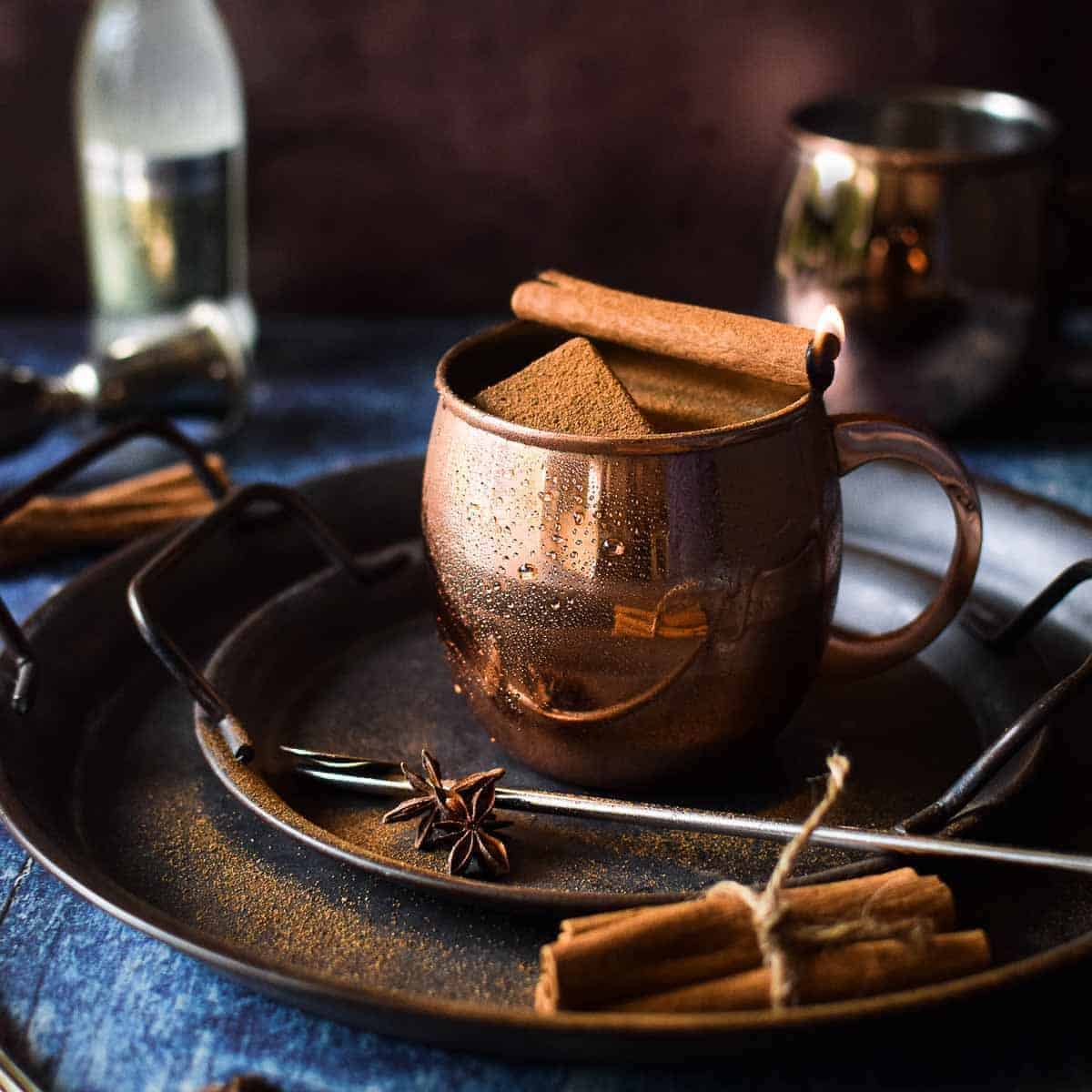 Chai Moscow Mule with Burnt Cinnamon - Brunch & Batter