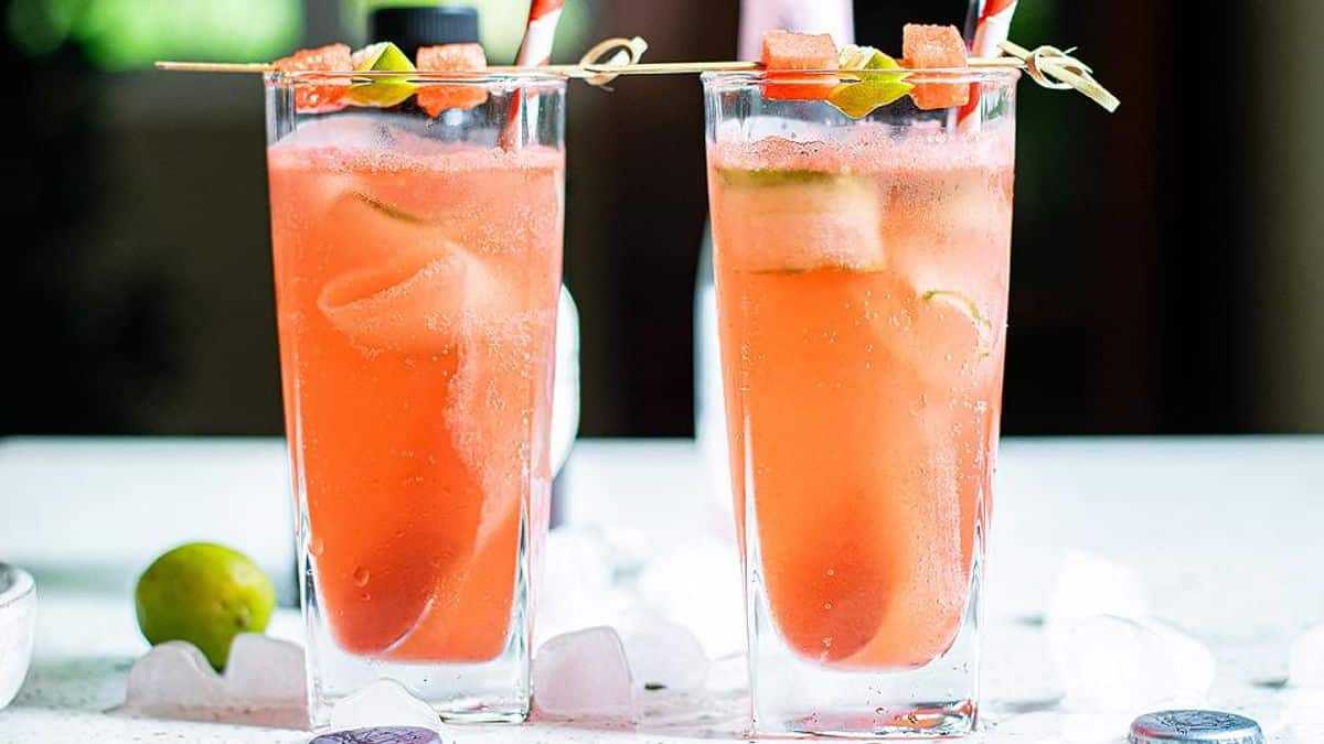 Watermelon Gin Tonic with Cucumber Ribbons