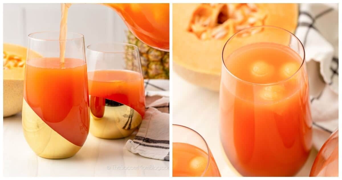 Tropical Rum Punch (with frozen melon balls)