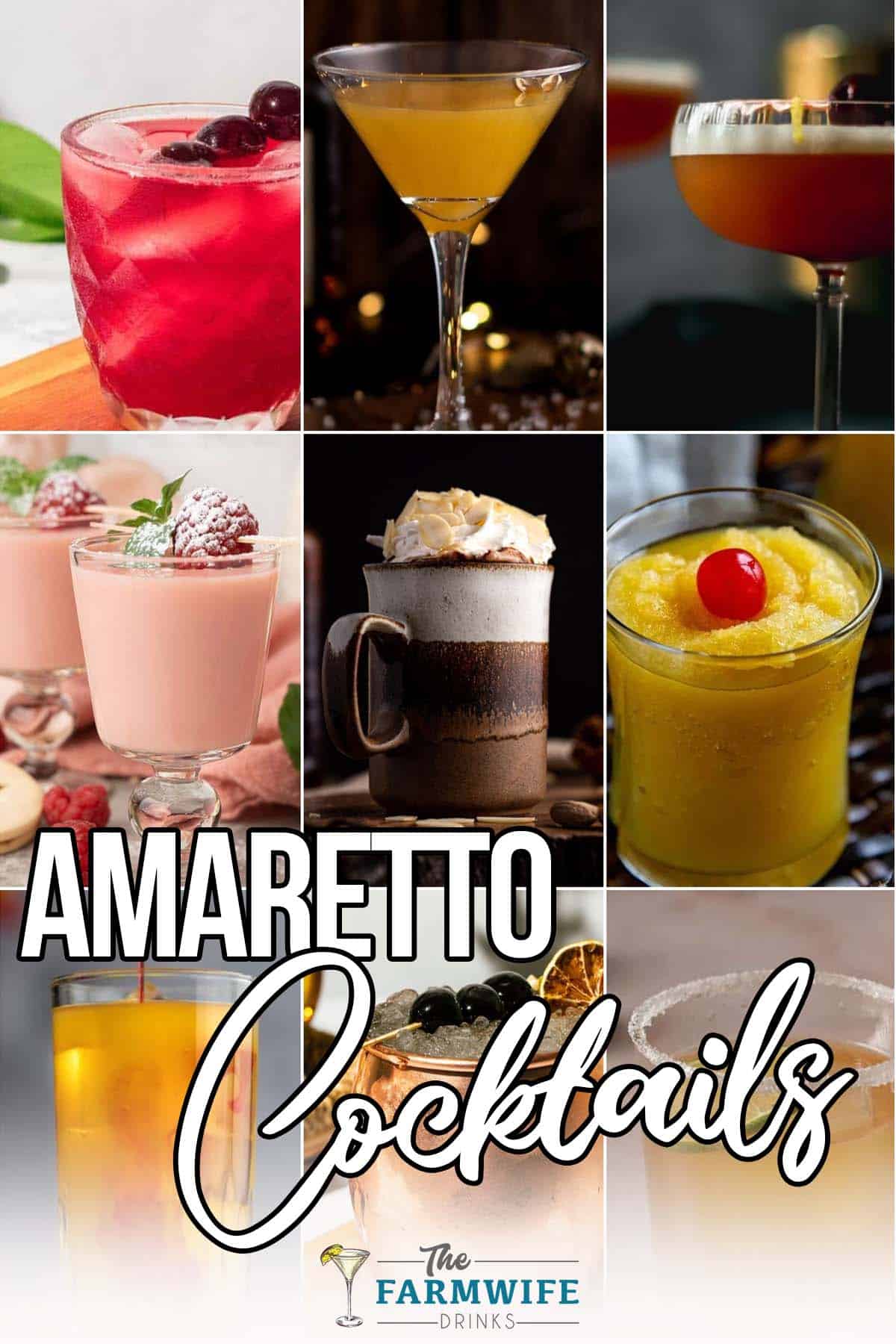 photo collage of amaretto cocktail recipes with text which reads amaretto cocktails