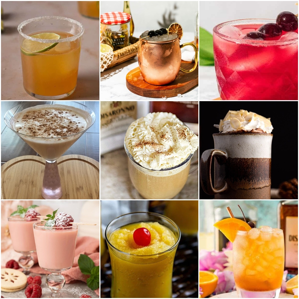 photo collage of drinks made with amaretto