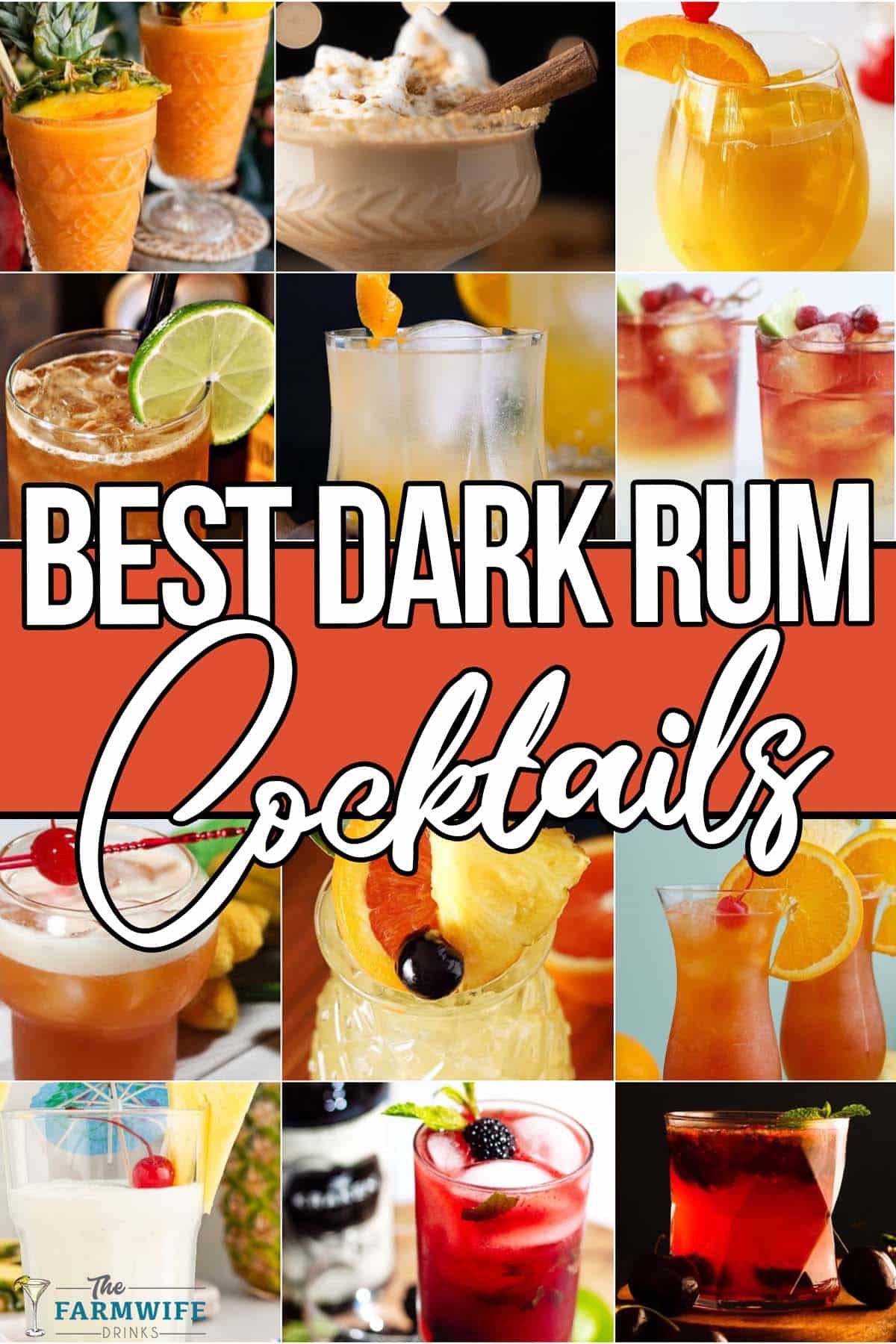 photo collage of easy and fun drink ideas using dark rum with text which reads best dark rum cocktails