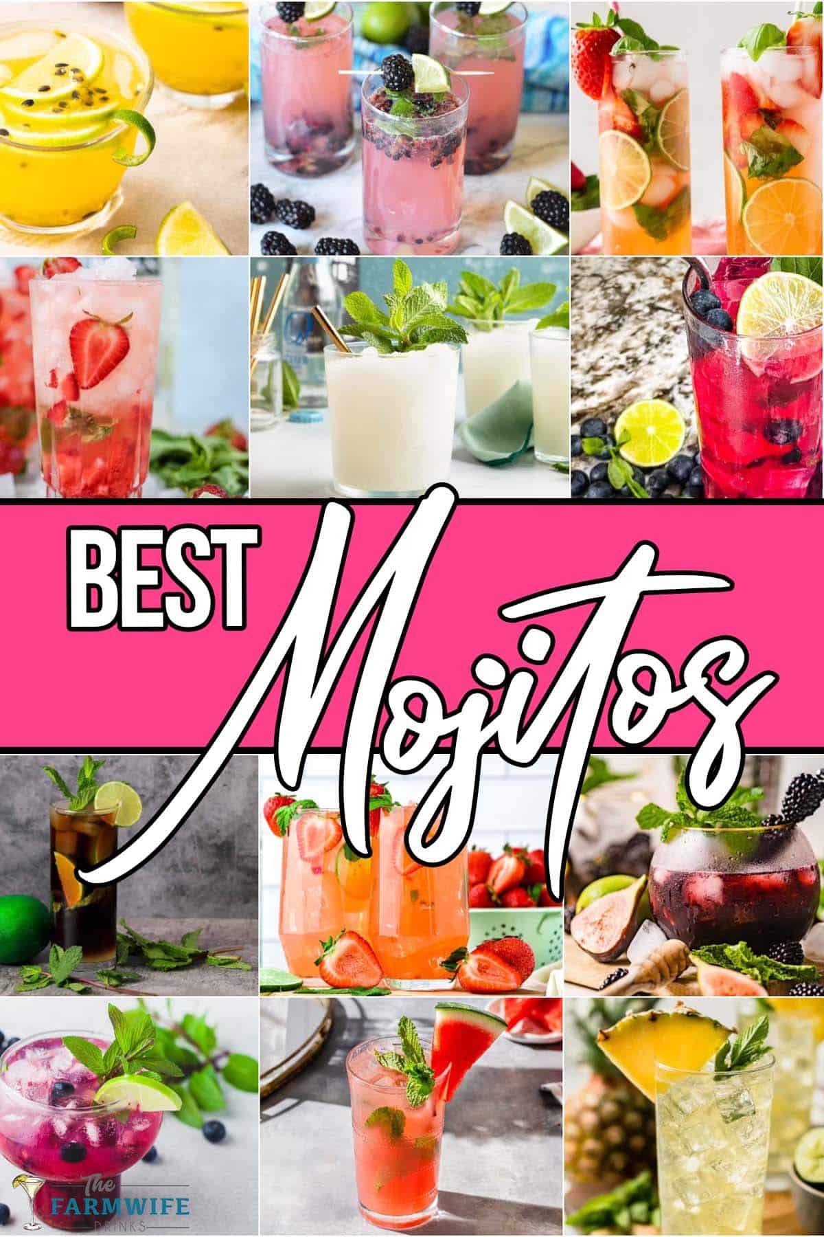 photo collage of mojito cocktails with text which reads best mojito recipes