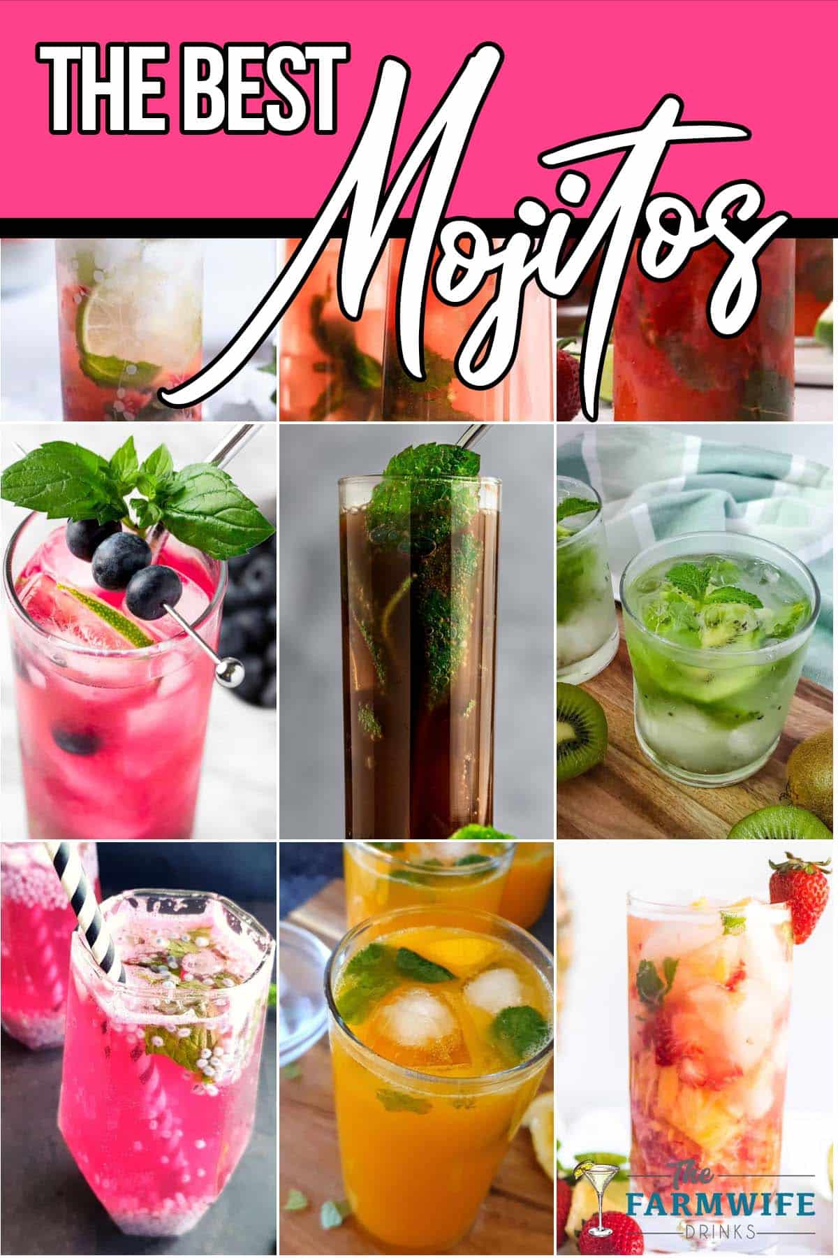 photo collage of mojito variations with text which reads the best mojito recipes