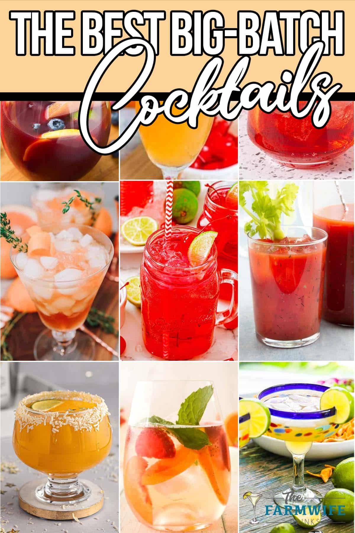 photo collage of cocktail recipes for a party with text which reads the best big batch cocktails