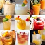 photo collage of dark rum mixed drinks