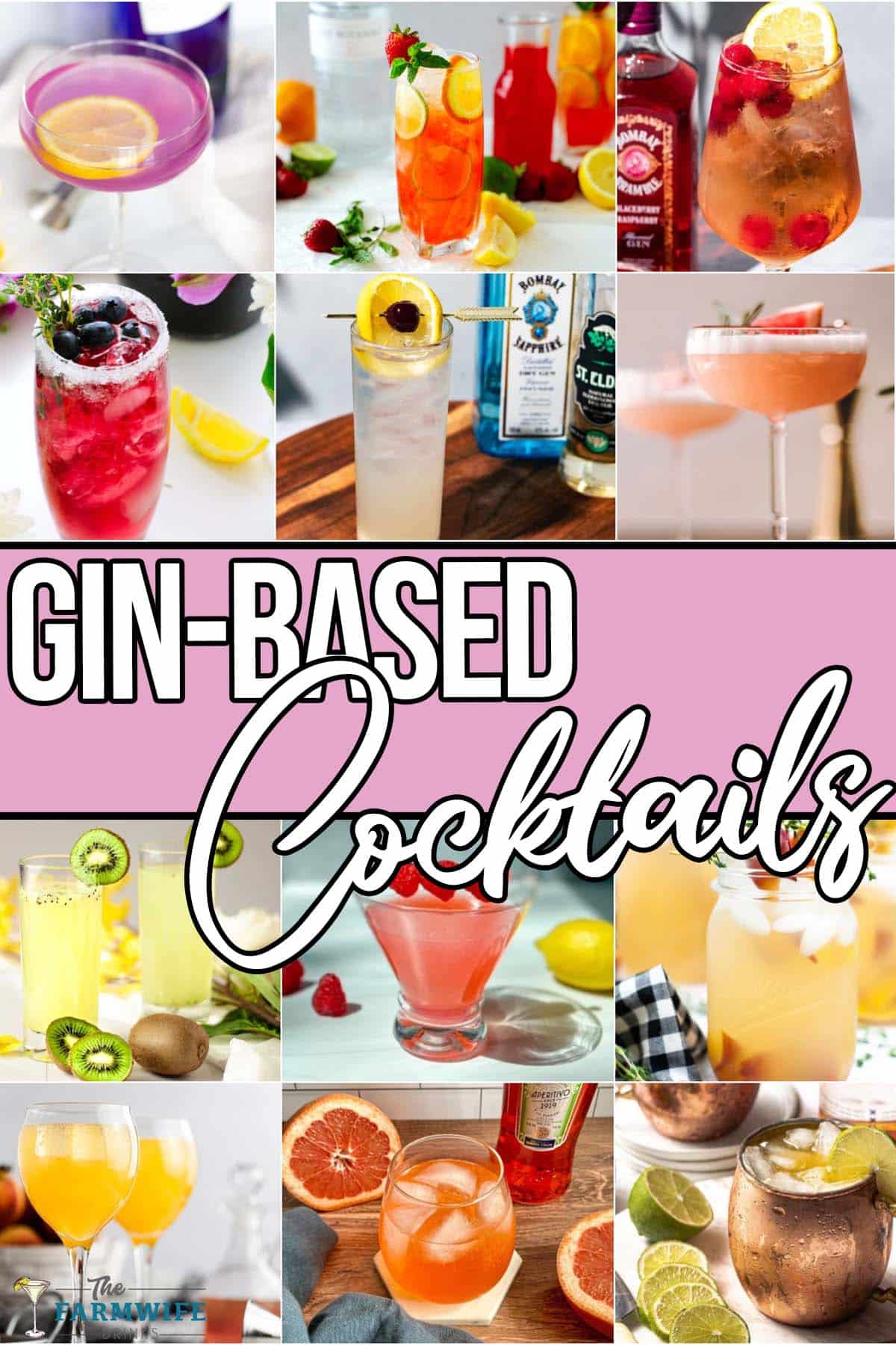 photo collage of gin cocktail ideas with text which reads gin-based cocktails