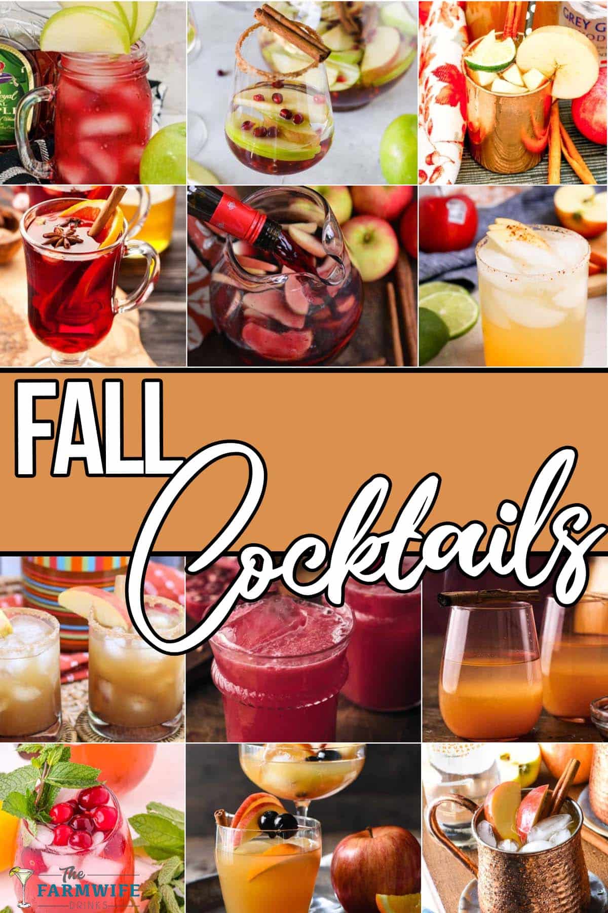 photo collage of fall cocktail ideas with text which reads fall cocktails