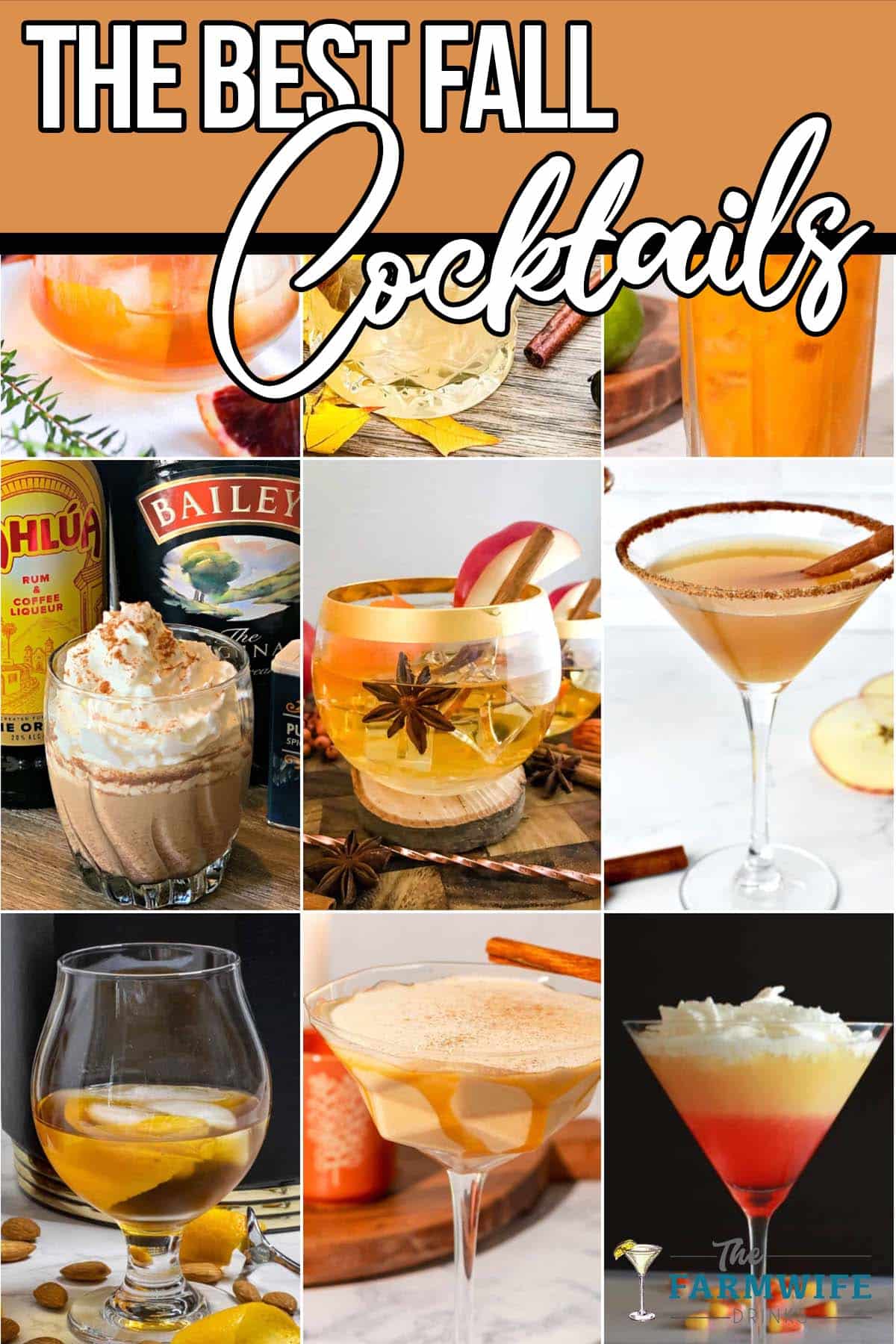 photo collage of easy fall drink mixers with text which reads the best fall cocktails