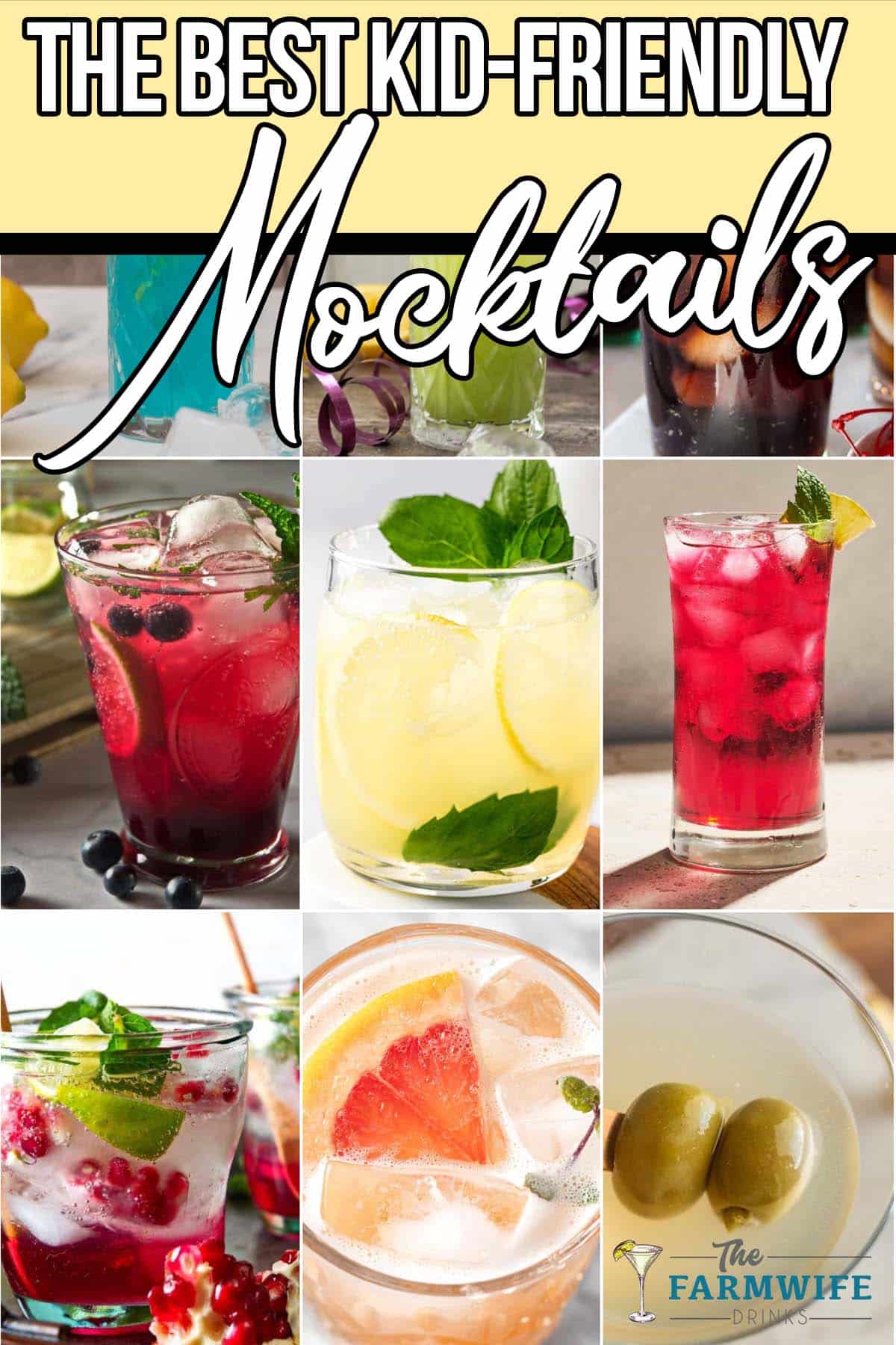 photo collage of simple mocktail ideas with text which reads the best kid-friendly mocktails