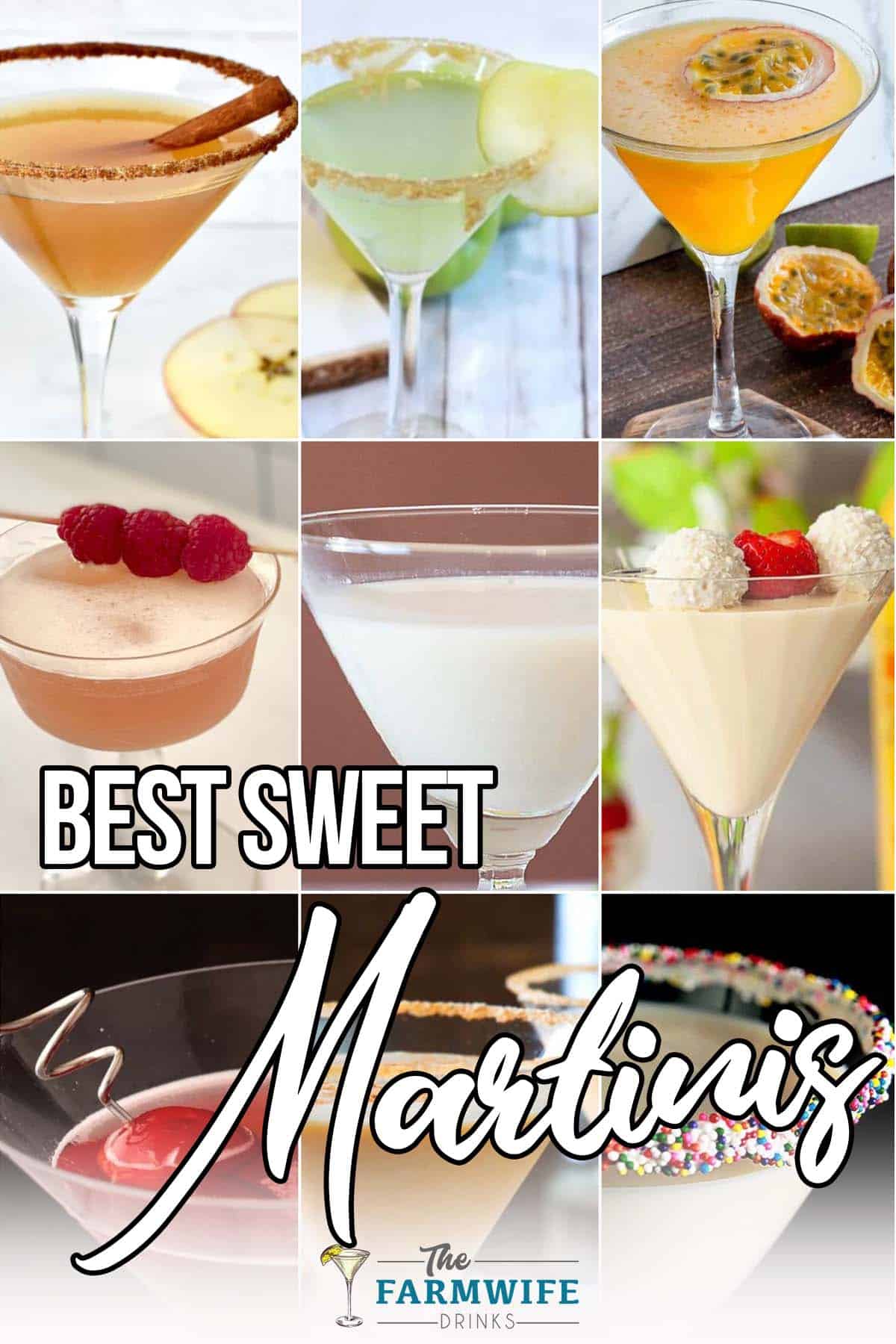 photo collage of sweet martini cocktails with text which reads best sweet martinis