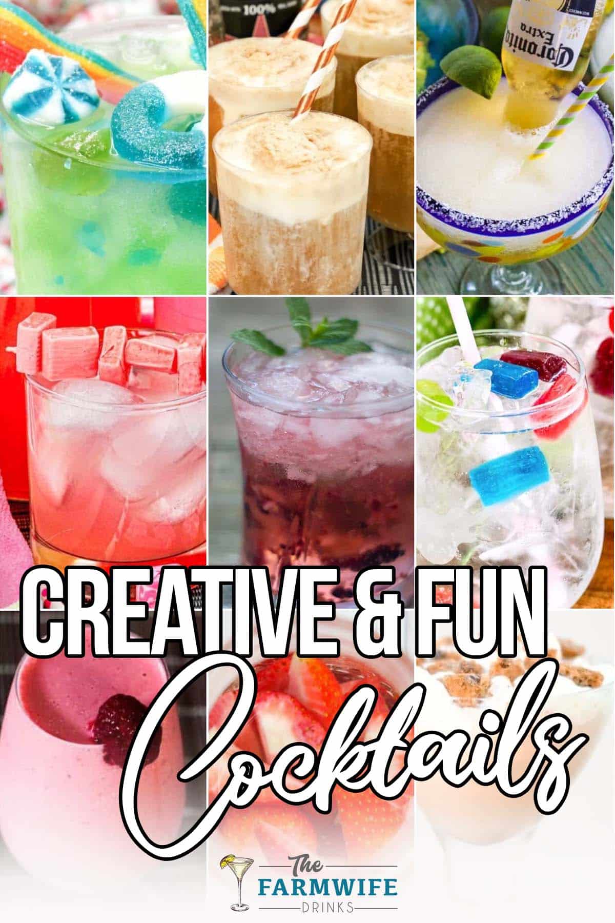 photo collage of creative cocktail recipes with text which reads creative & fun cocktails
