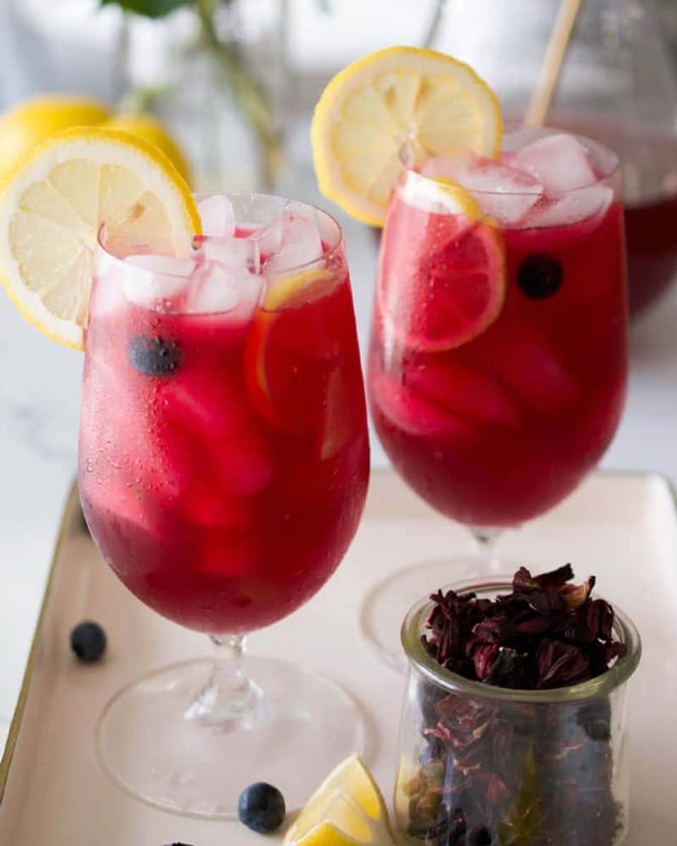 Blueberry Hibiscus Lemonade (with real fruit + flowers) • Sip + Sanity