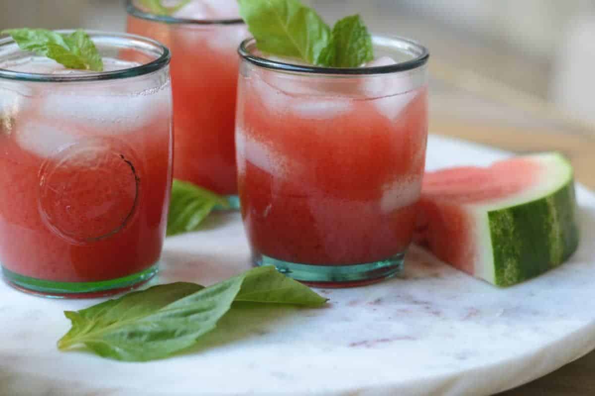 Watermelon Cocktail with Rum, Basil and Mint