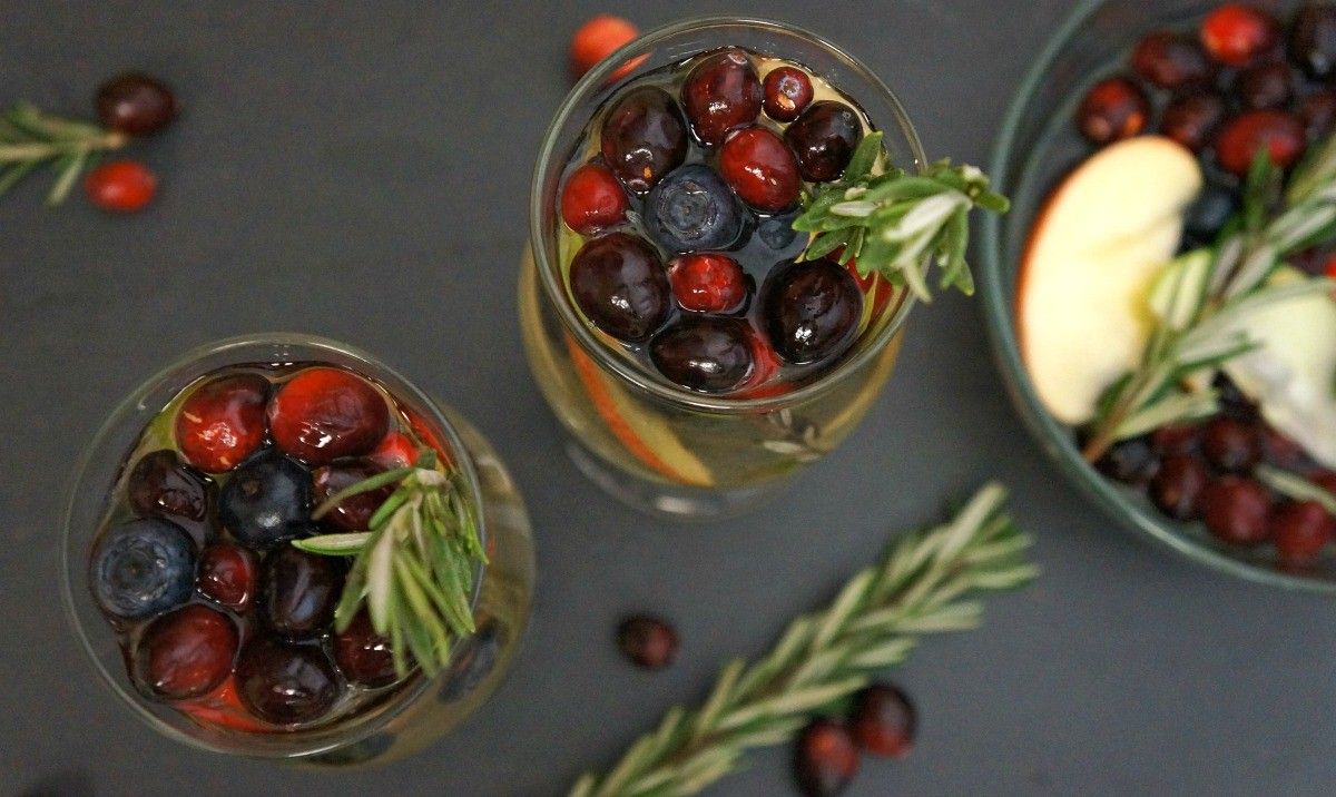 Holiday White Wine Cranberry Sangria Recipe with Rosemary