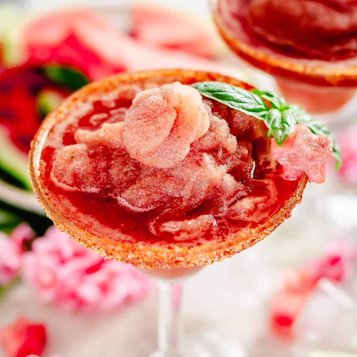Spicy Watermelon Basil Margaritas (Frozen) - The Yummy Bowl