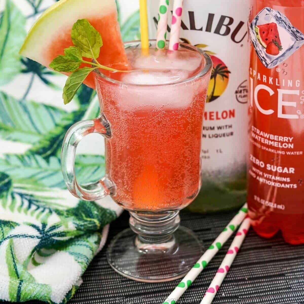 Malibu Watermelon Cocktail with Sparkling Ice