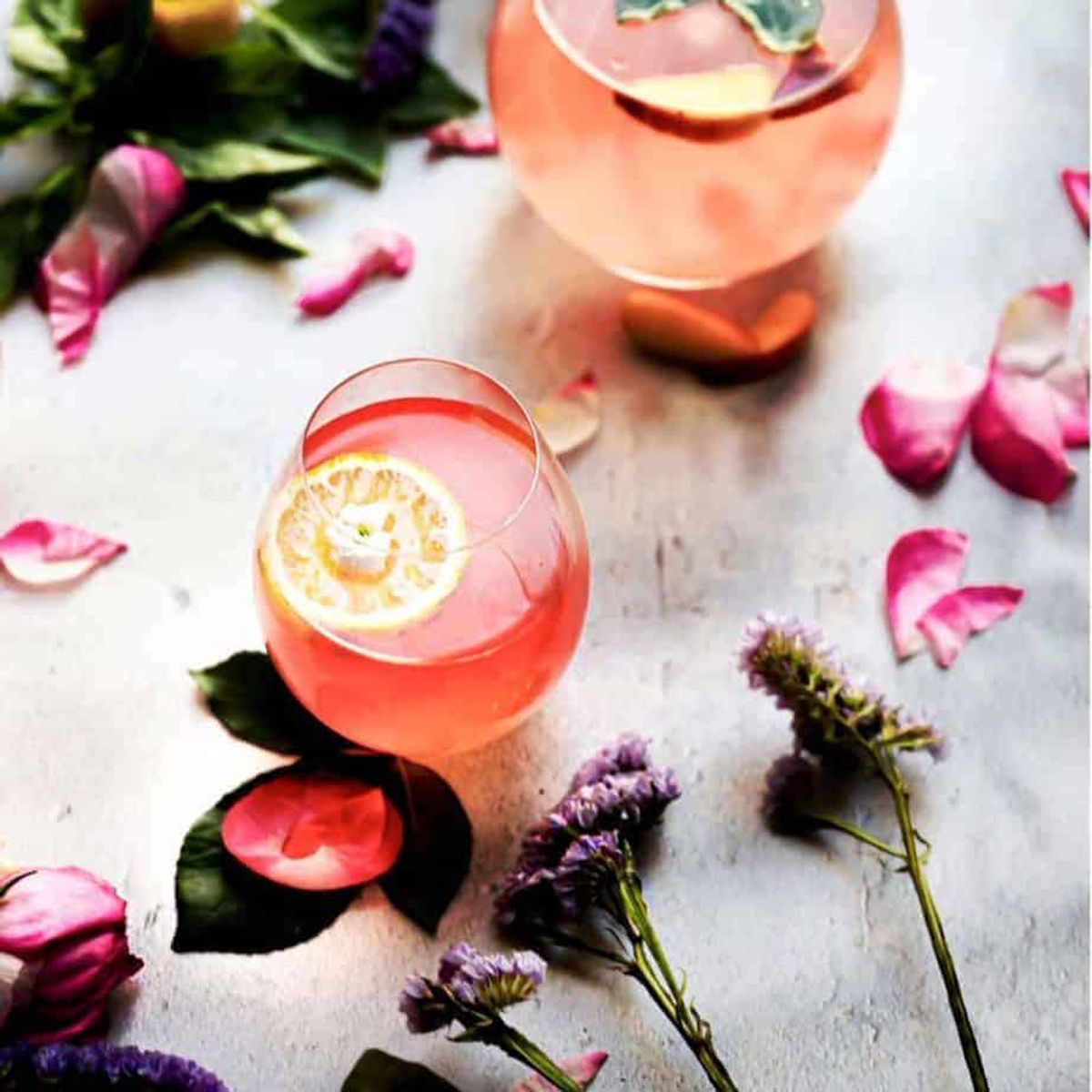 Naturally pink peach basil lemonade - Frolic and Fare