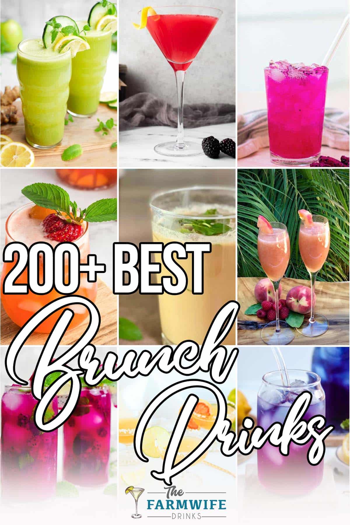 photo collage of easy drink recipes for brunch with text which reads 200+ best brunch drinks