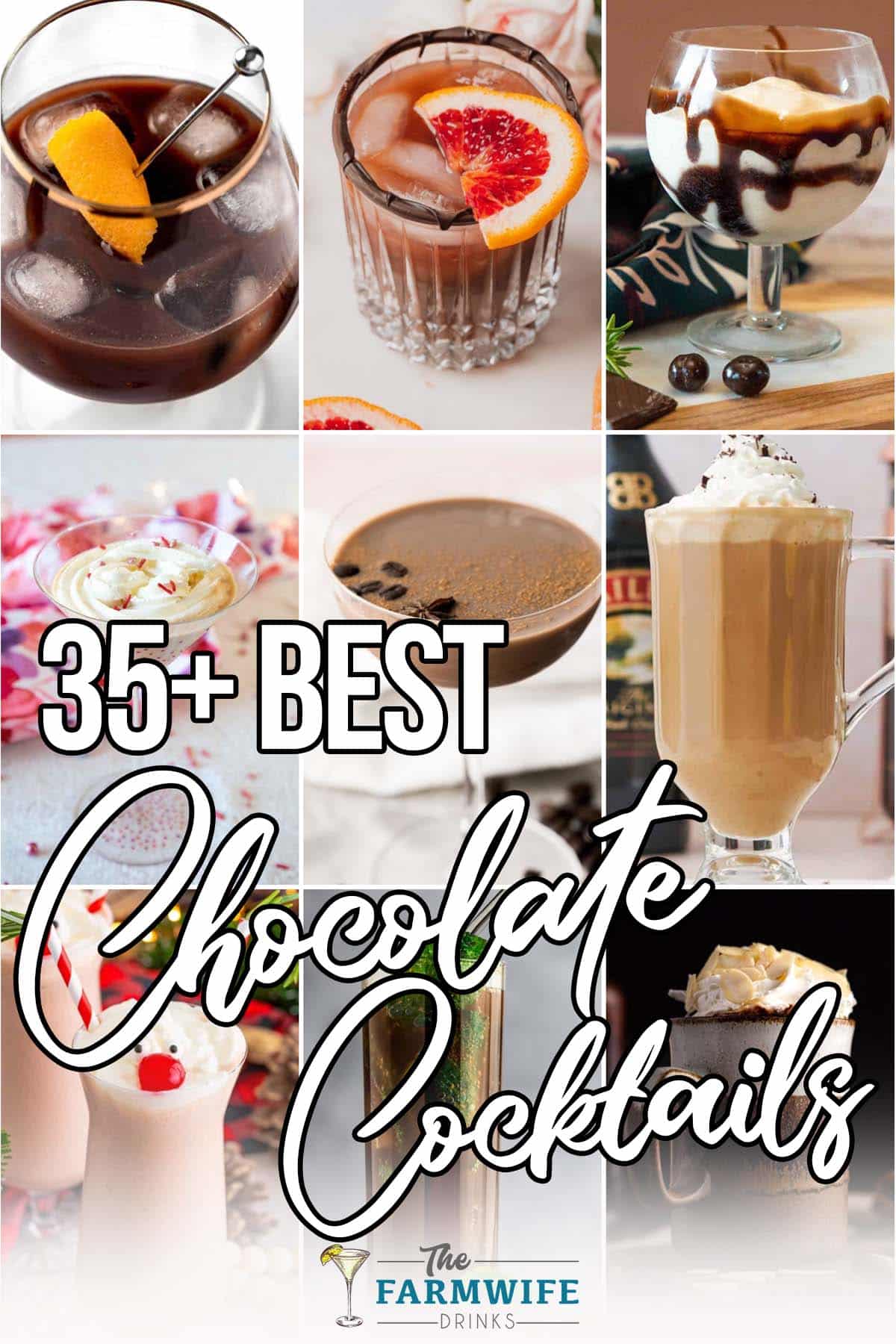 photo collage of chocolate drink recipes with text which reads 35+ best chocolate cocktails