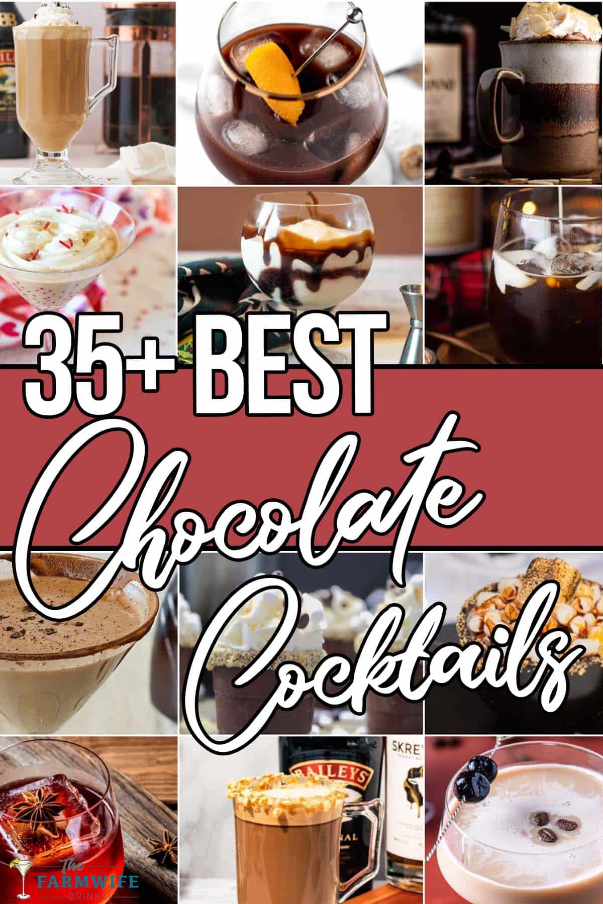 photo collage of chocolate beverage recipes with text which reads 35+ best chocolate cocktails