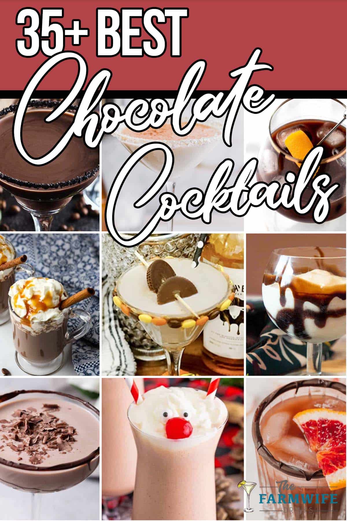 photo collage of chocolate drink ideas with text which reads 35+ best chocolate cocktails