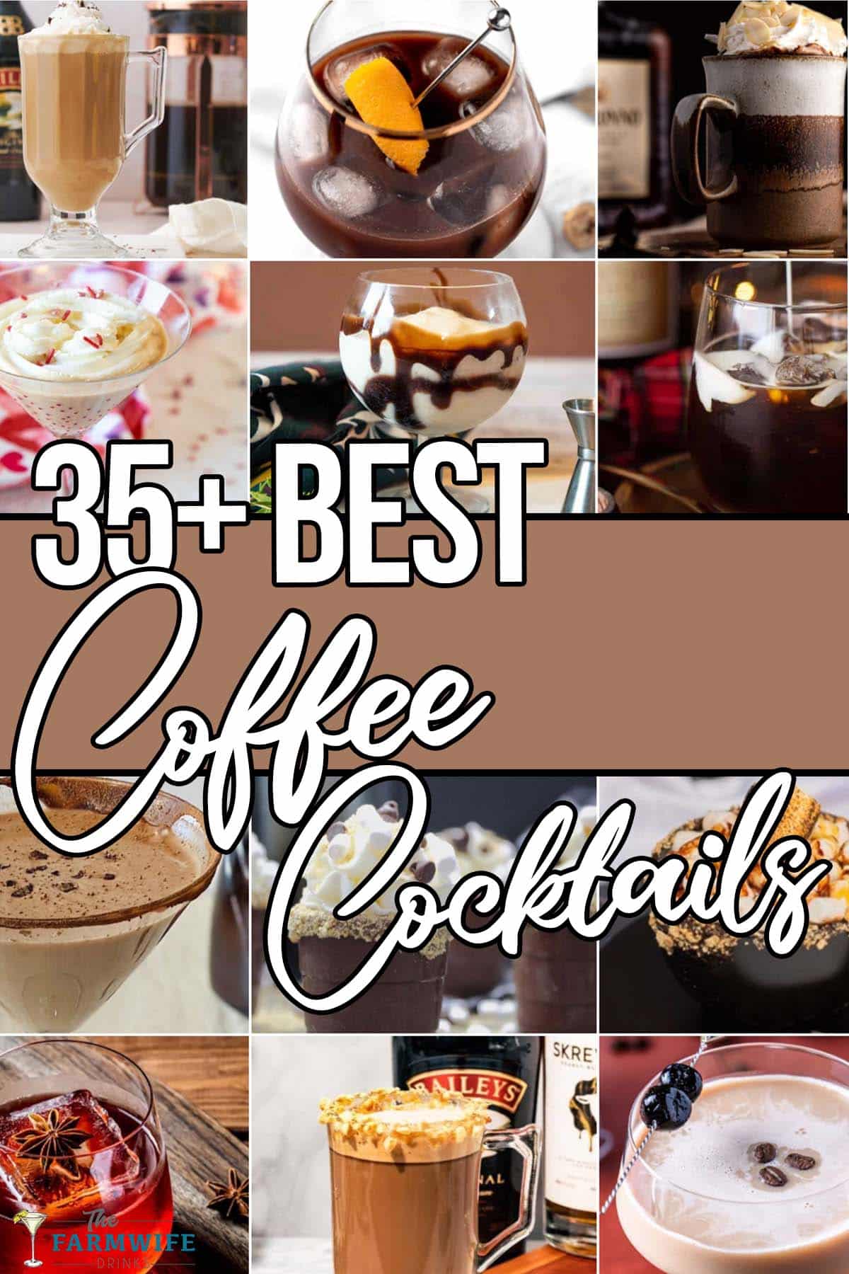 photo collage of adult coffee drink recipes with text which reads 35+ best coffee cocktails 