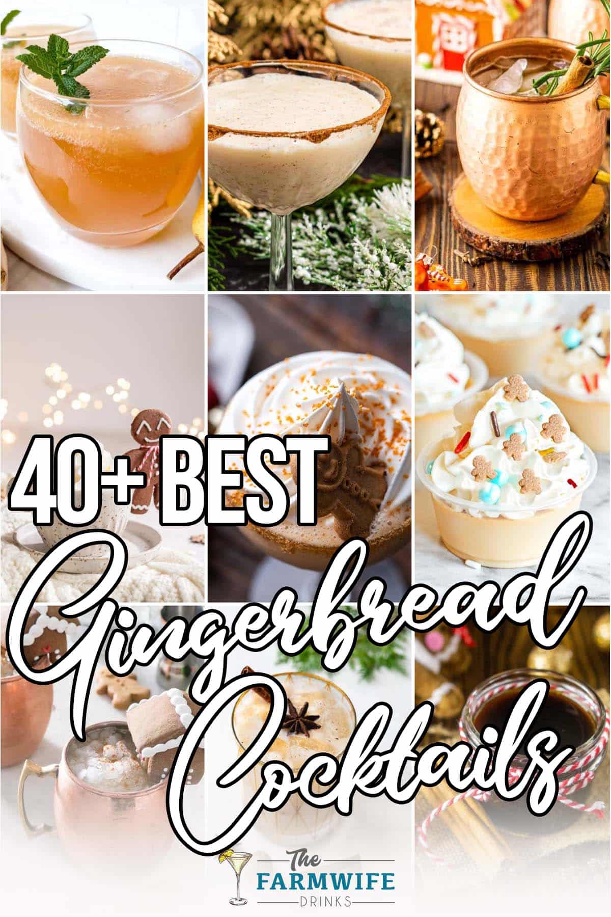 photo collage of easy gingerbread drinks with text which reads 40+ best gingerbread cocktails
