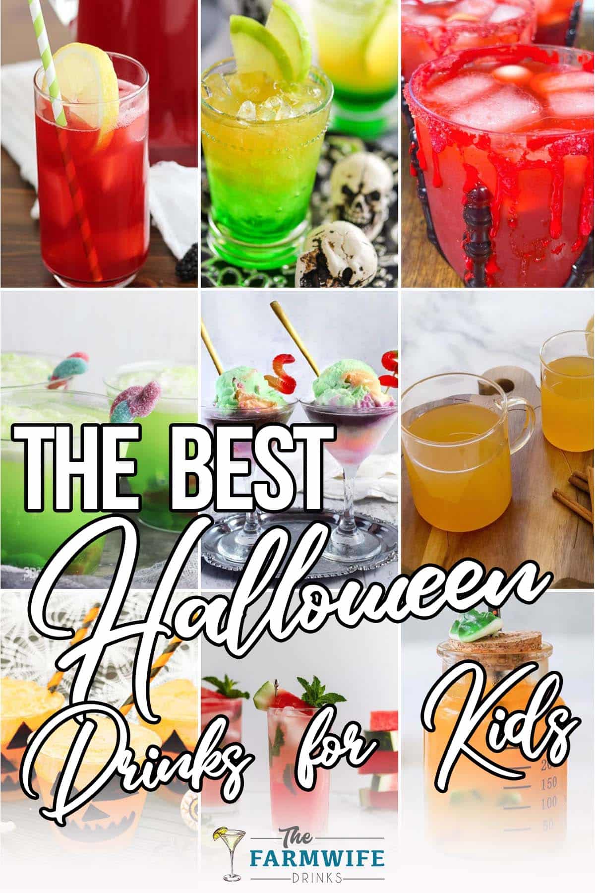 photo collage of kids halloween drinks with text which reads the best halloween drinks for kids