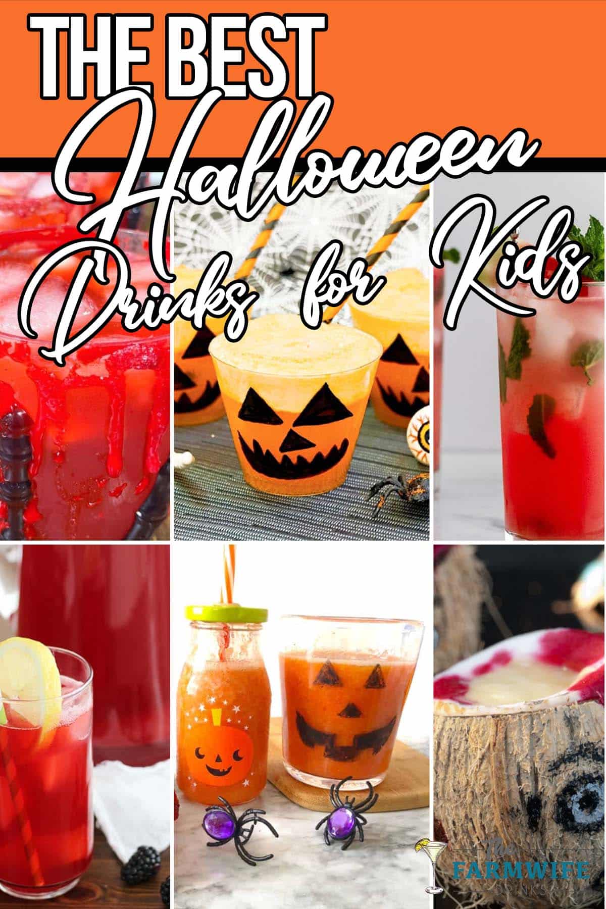 photo collage of kids drinks for halloween with text which reads the best halloween drinks for kids