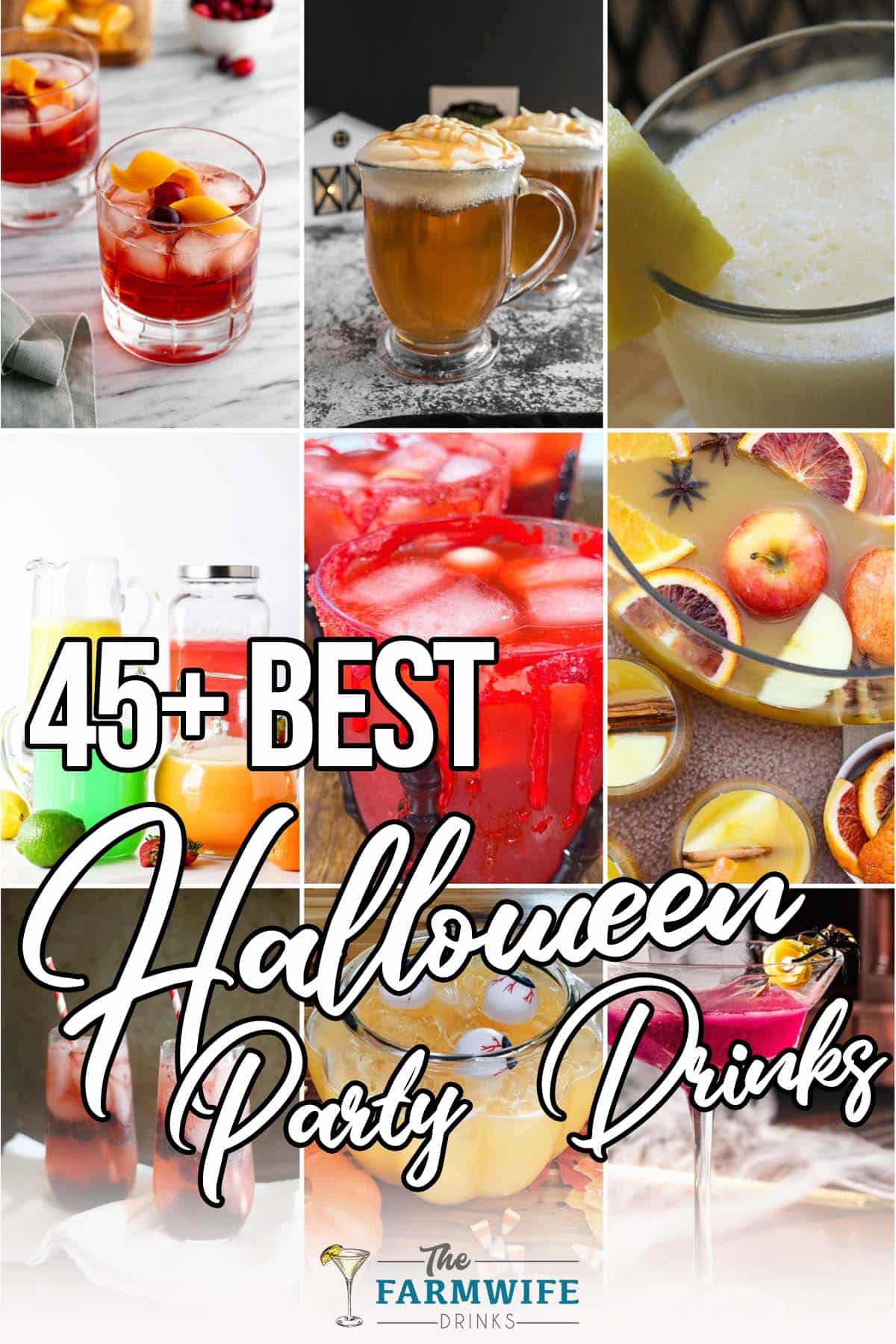 photo collage of halloween punch recipes with text which reads 45+ best halloween party drinks
