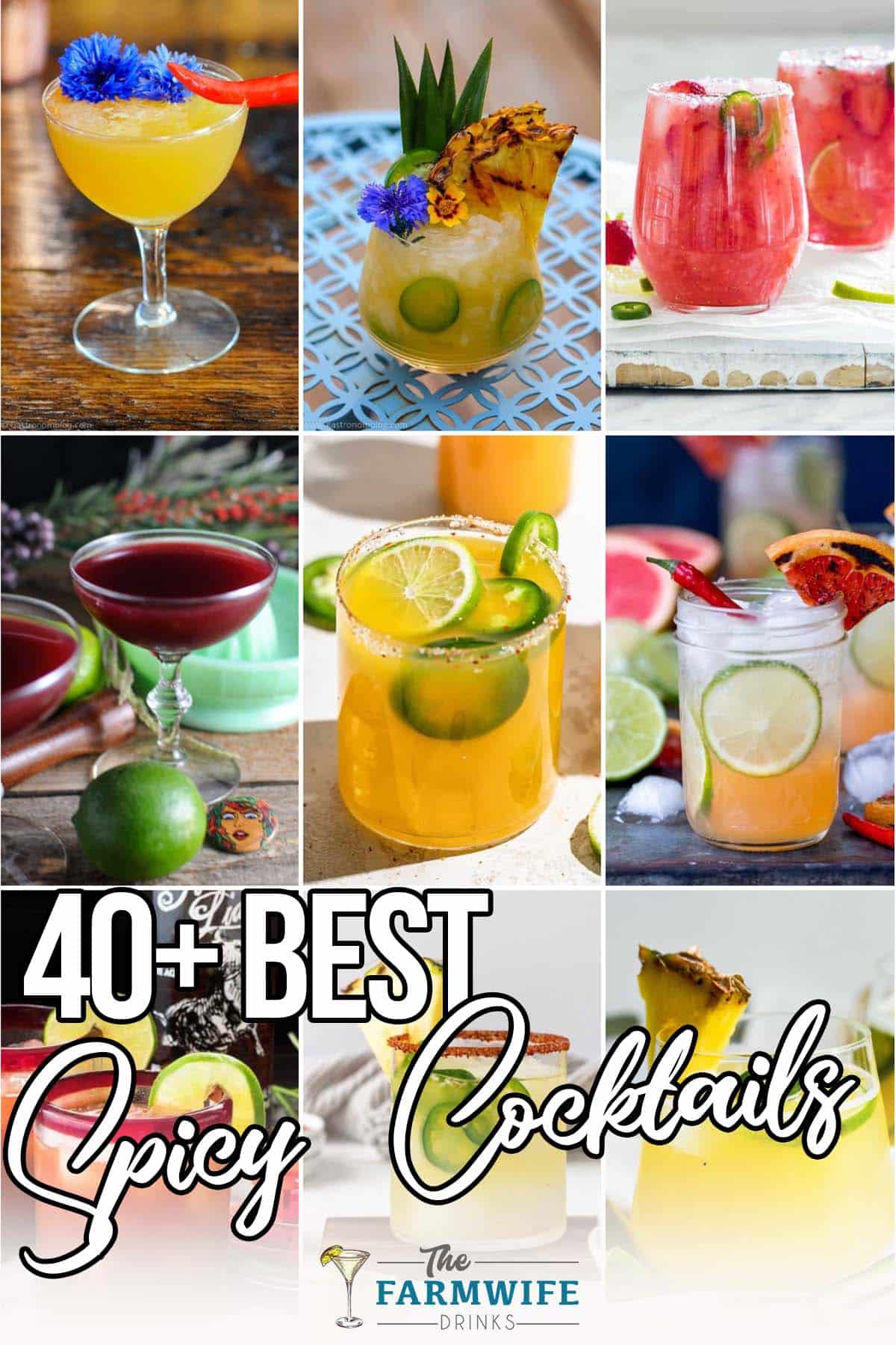 photo collage of spicy cocktails and drinks with text which reads 40+ best spicy cocktails