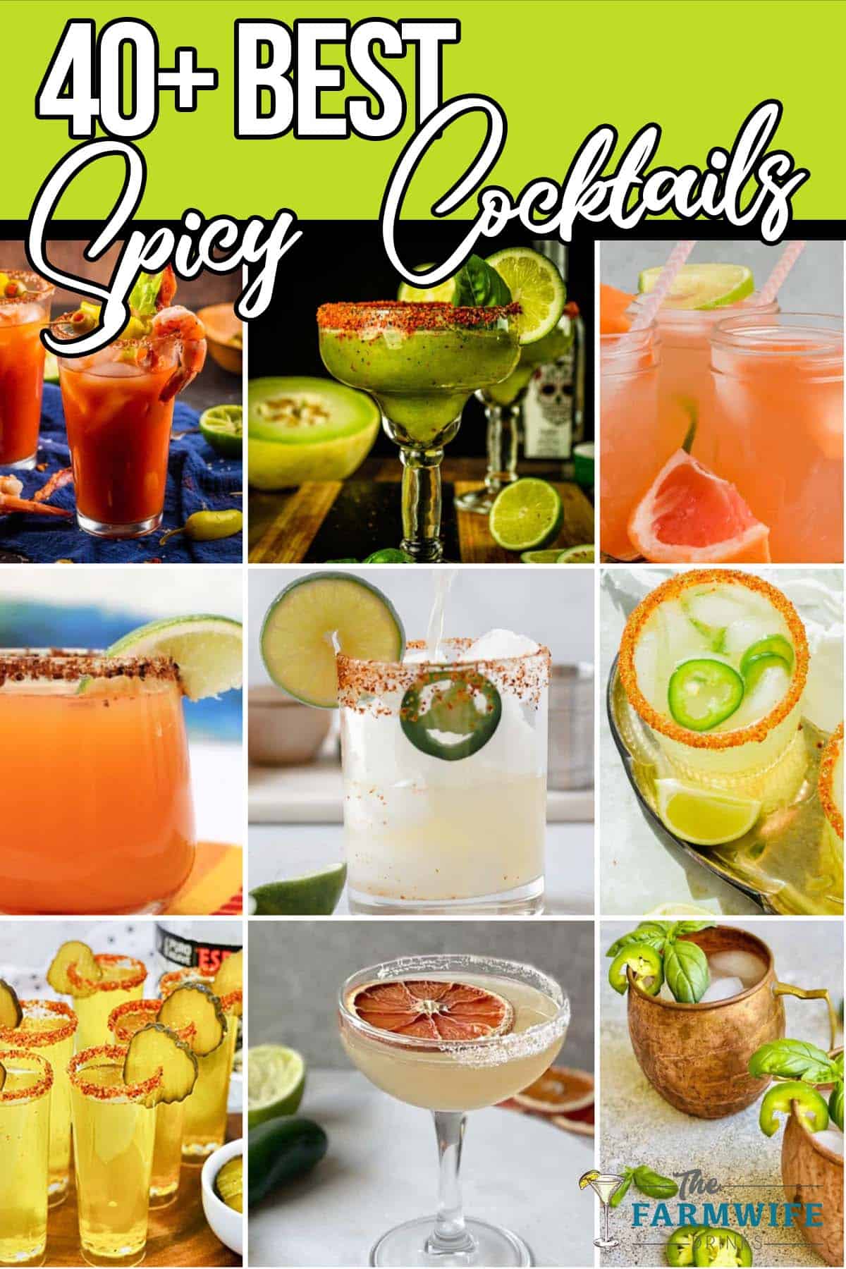 photo collage of spicy cocktails and drinks with text which reads 40+ best spicy cocktails