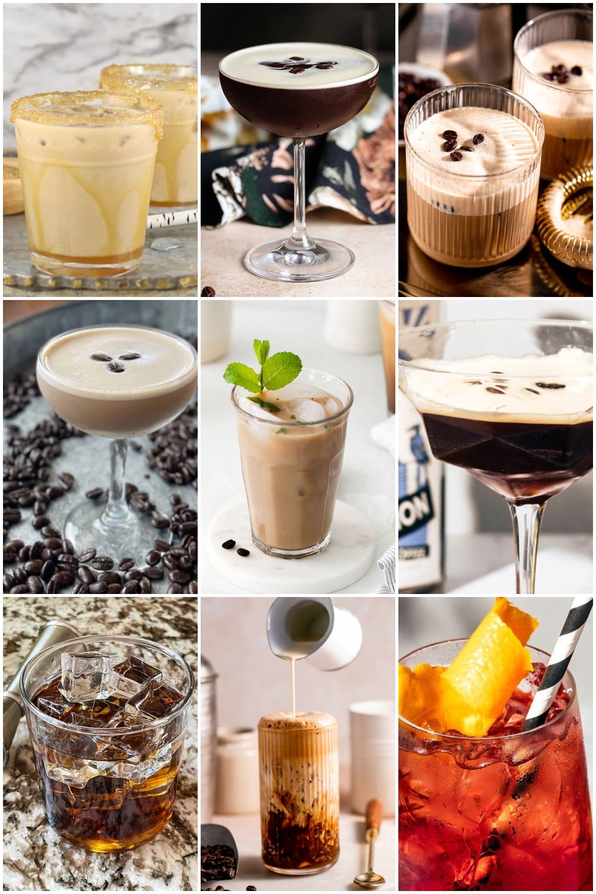 photo collage of coffee cocktails and mixers