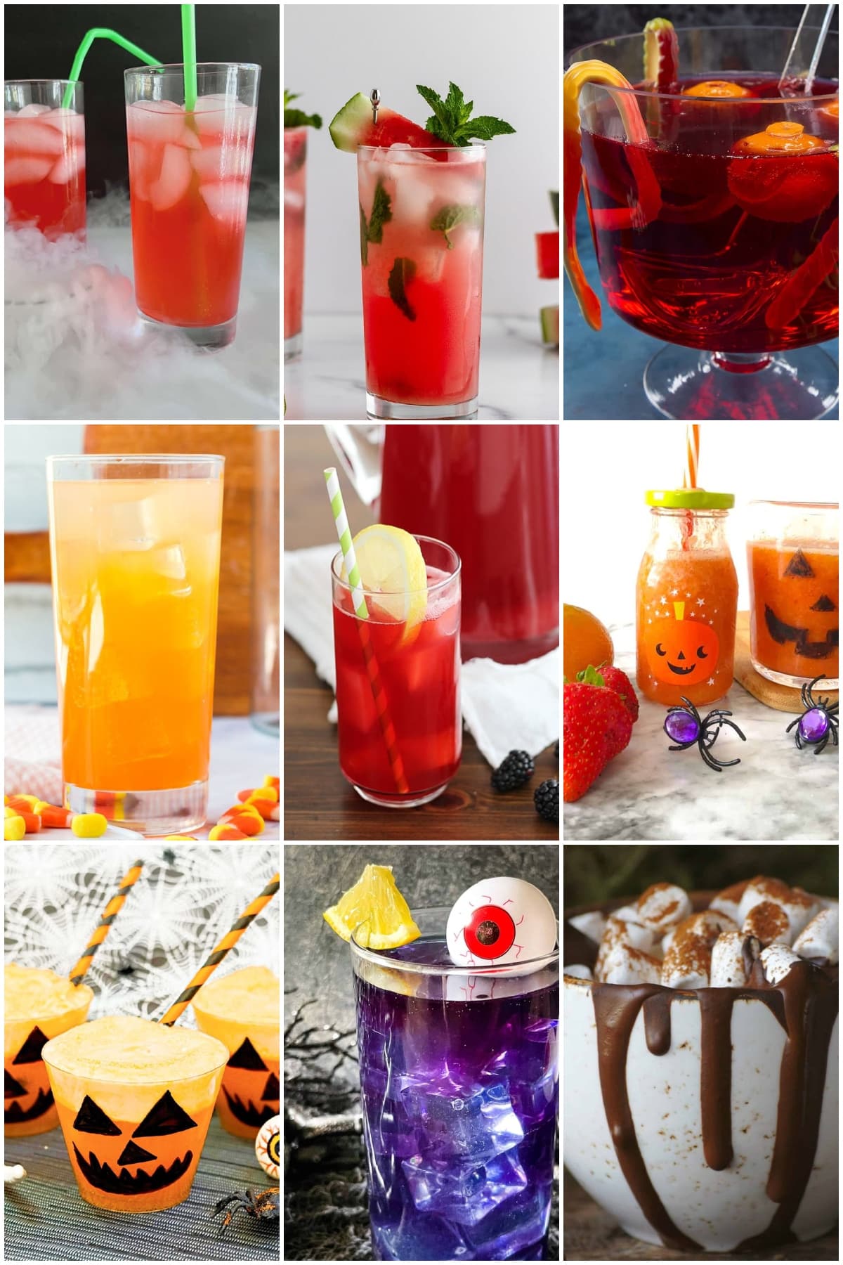 photo collage of kids halloween mocktails